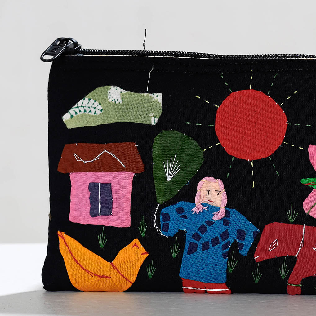 ASHOKA ASSEMBLE - CELEBRATING CRAFTS OF ODISHA Black - Pipli Applique Work Cotton Cosmetic Pouch - view 2