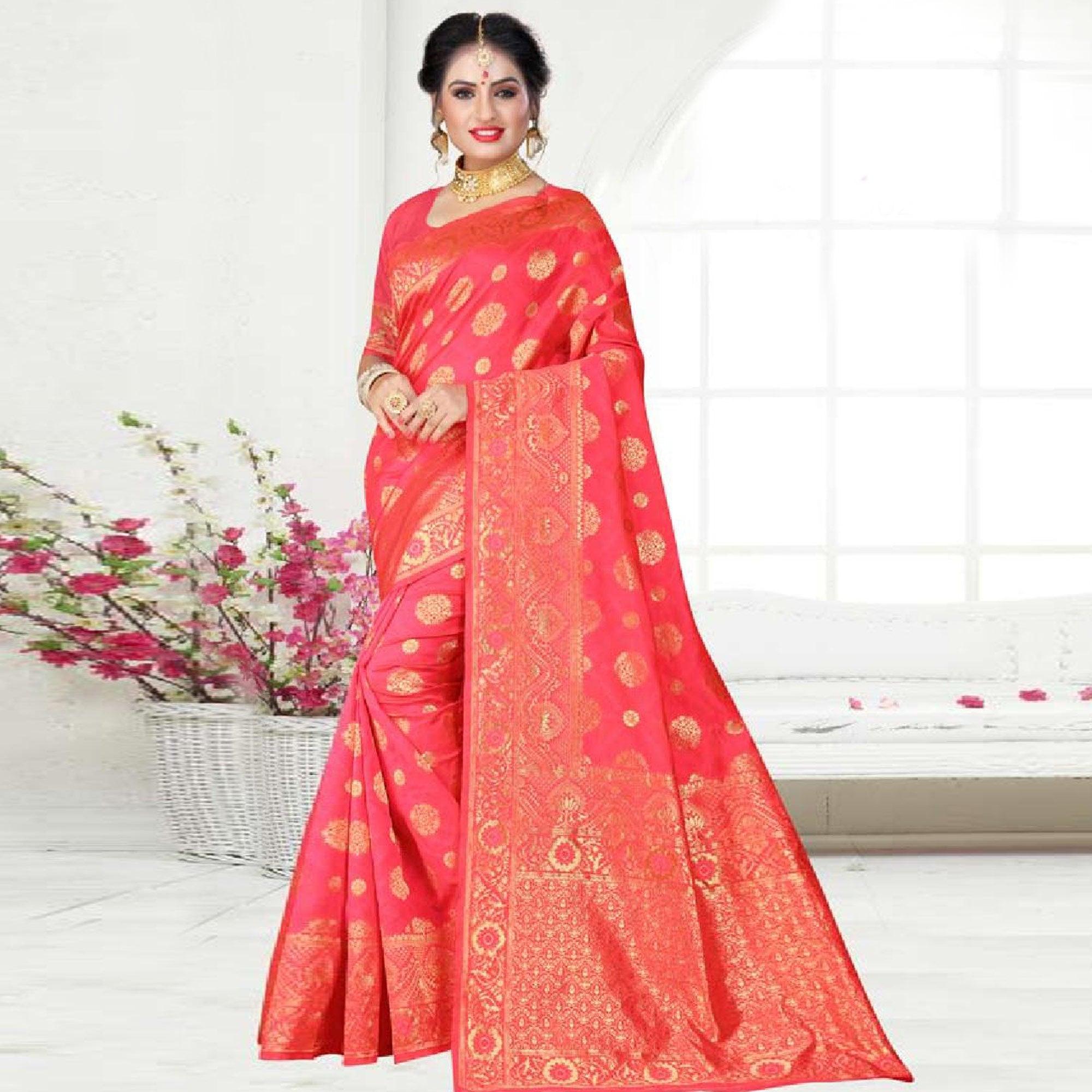 Peachmode Captivating Pink Colored Festive Wear Woven Art Silk Saree