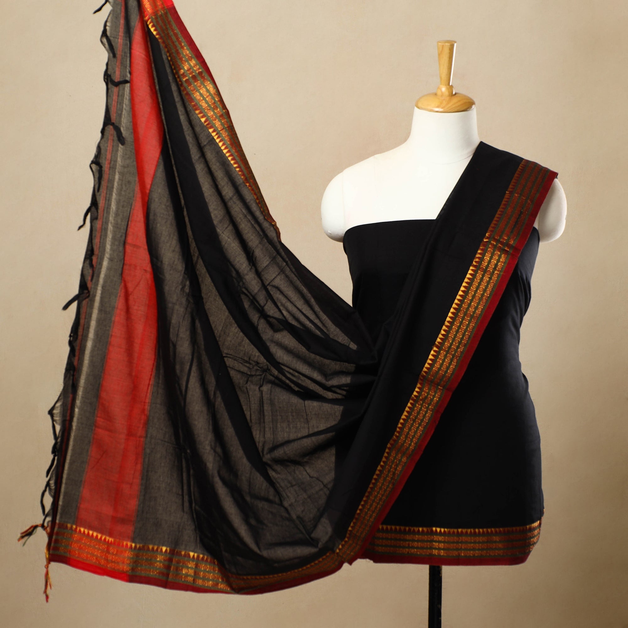 SOUTH KARGHA Black - 3pc Mercerised Cotton Dharwad Dress Material 55
