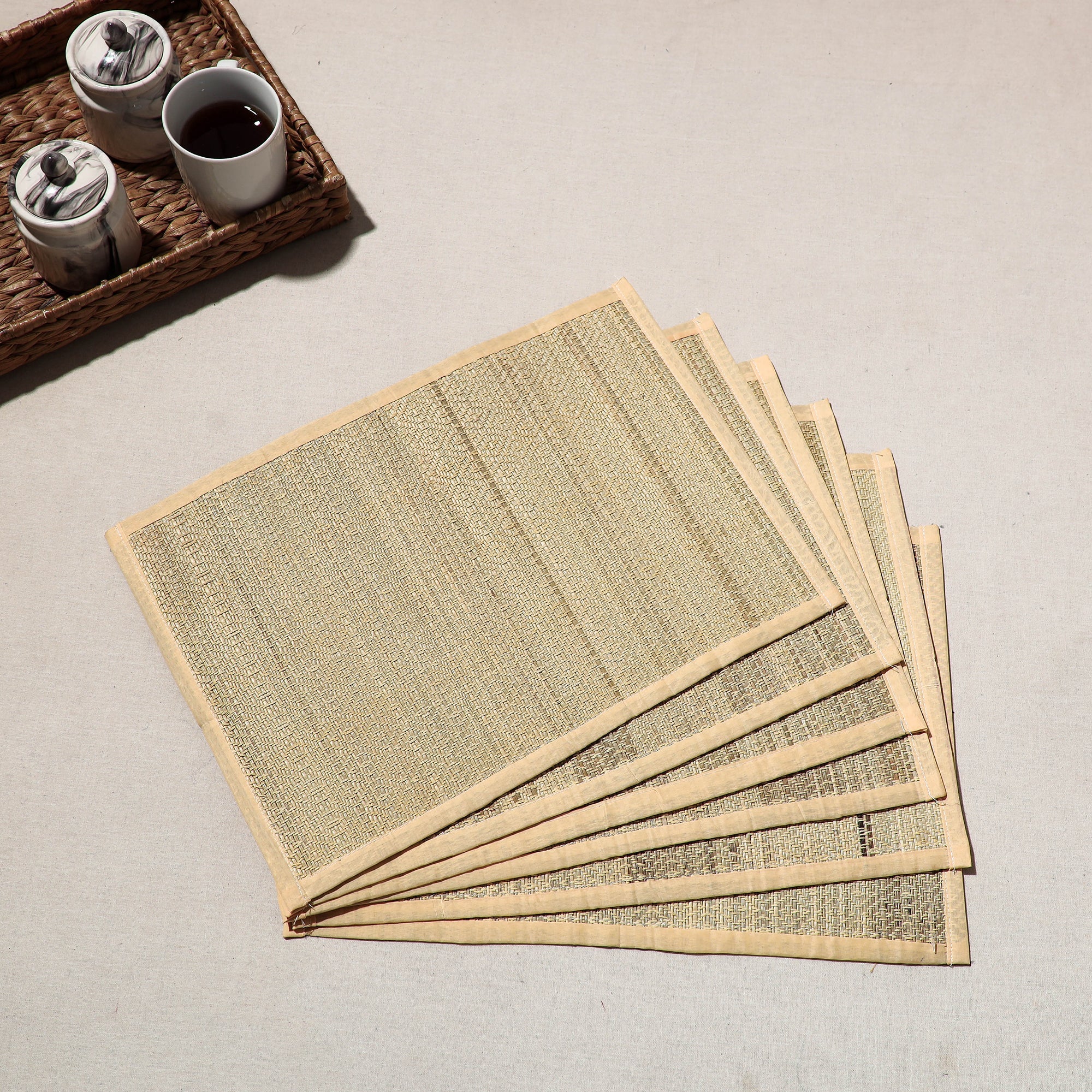 ITOKRI CRAFTS INITIATIVE Beige - Madur Grass Handwoven Table Mats of Midnapore (Set of 6) 09
