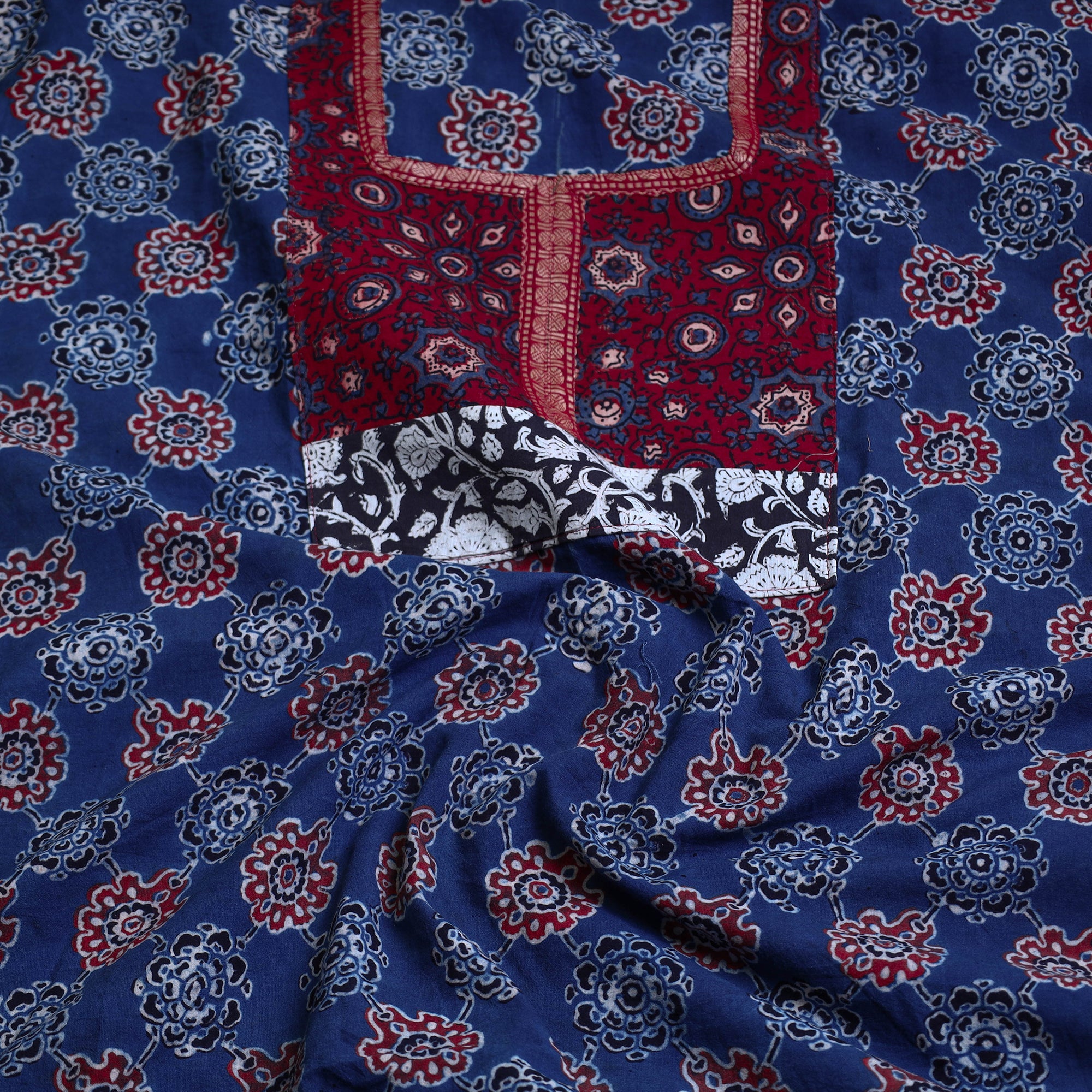 NOORI BAZAR Blue - Block Printed Cotton Ajrakh Kurta Material (2.7 meter) 18 - view 2