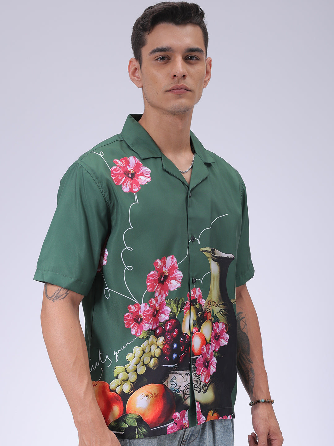The Indian Garage Co Men's Green Oversized Fit Graphic Shirt - view 3