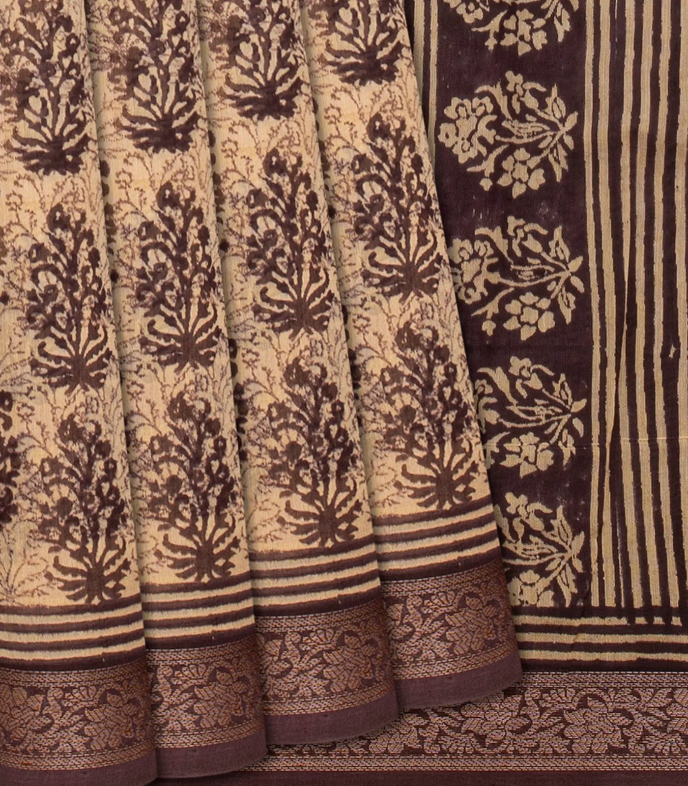 RmKV Brown Chanderi Cotton Saree Printed With Floral Motifs -Brown