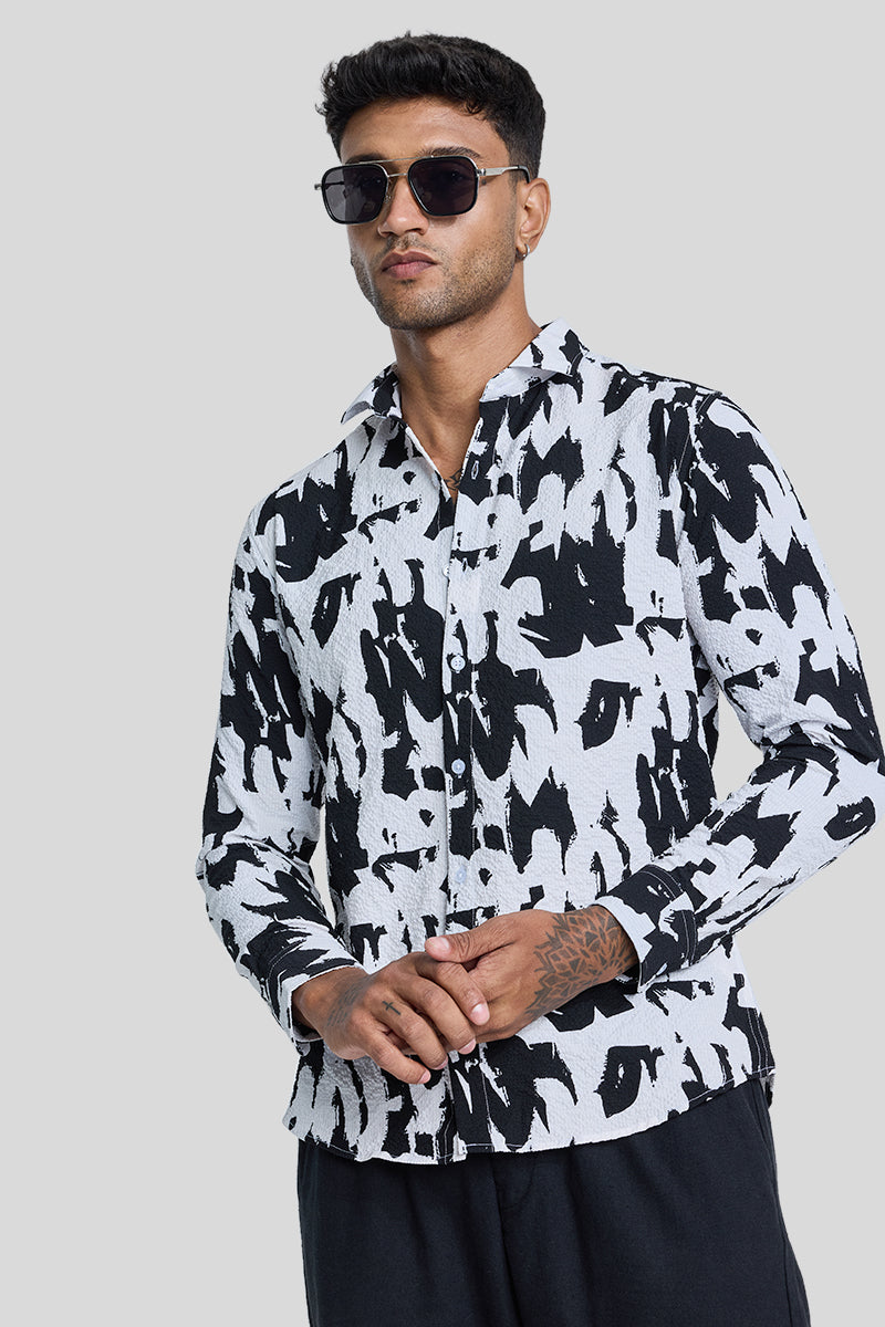 SNITCH White Textured Abstract Shirt