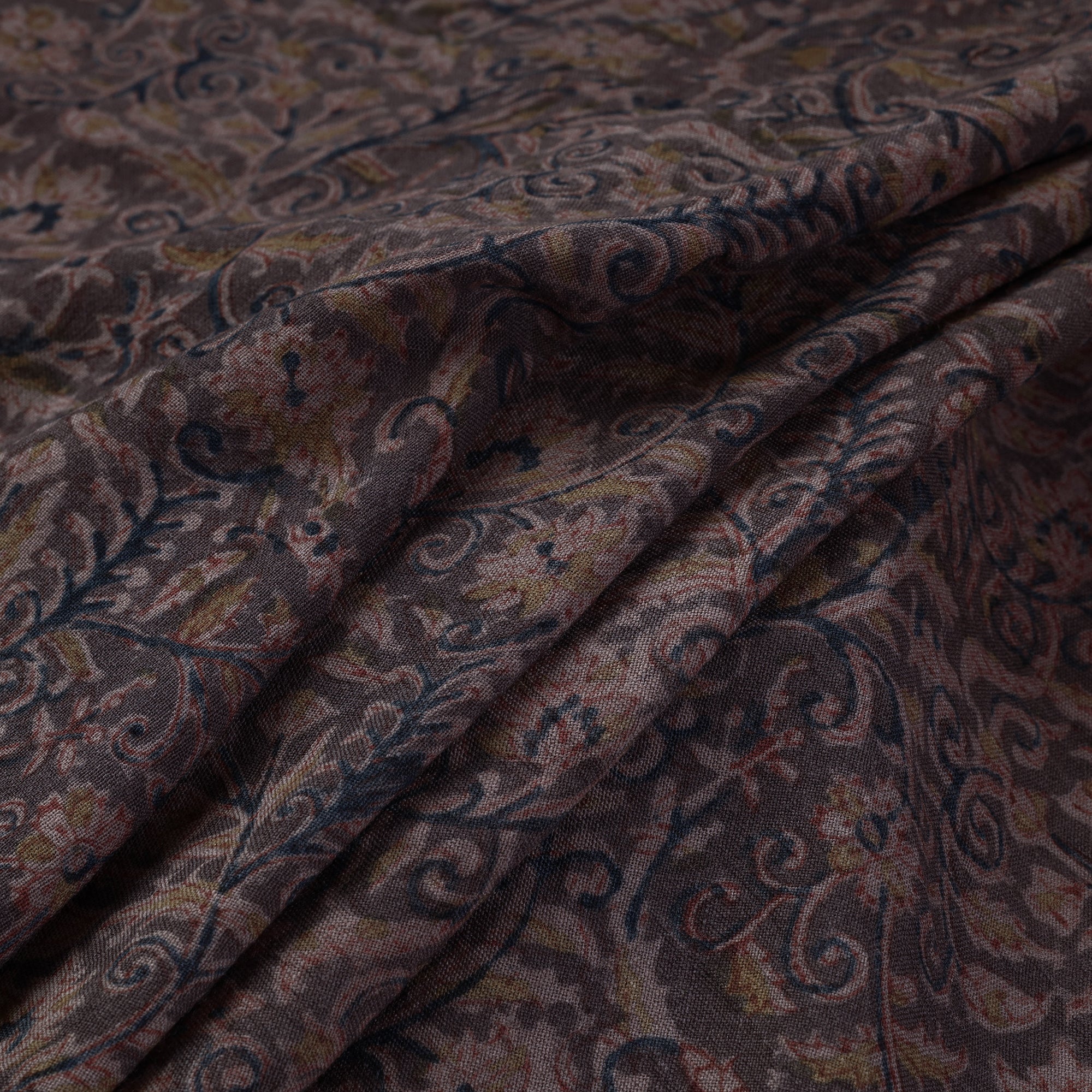 PITCHUKA SRINIVAS KALAMKARI PEDANA Black - Pedana Kalamkari Block Print Handwoven Wool Fabric - view 2