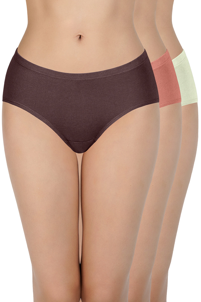 every de 100% Cotton Hipster Panty Pack (Pack of 3) - D012 - Solid