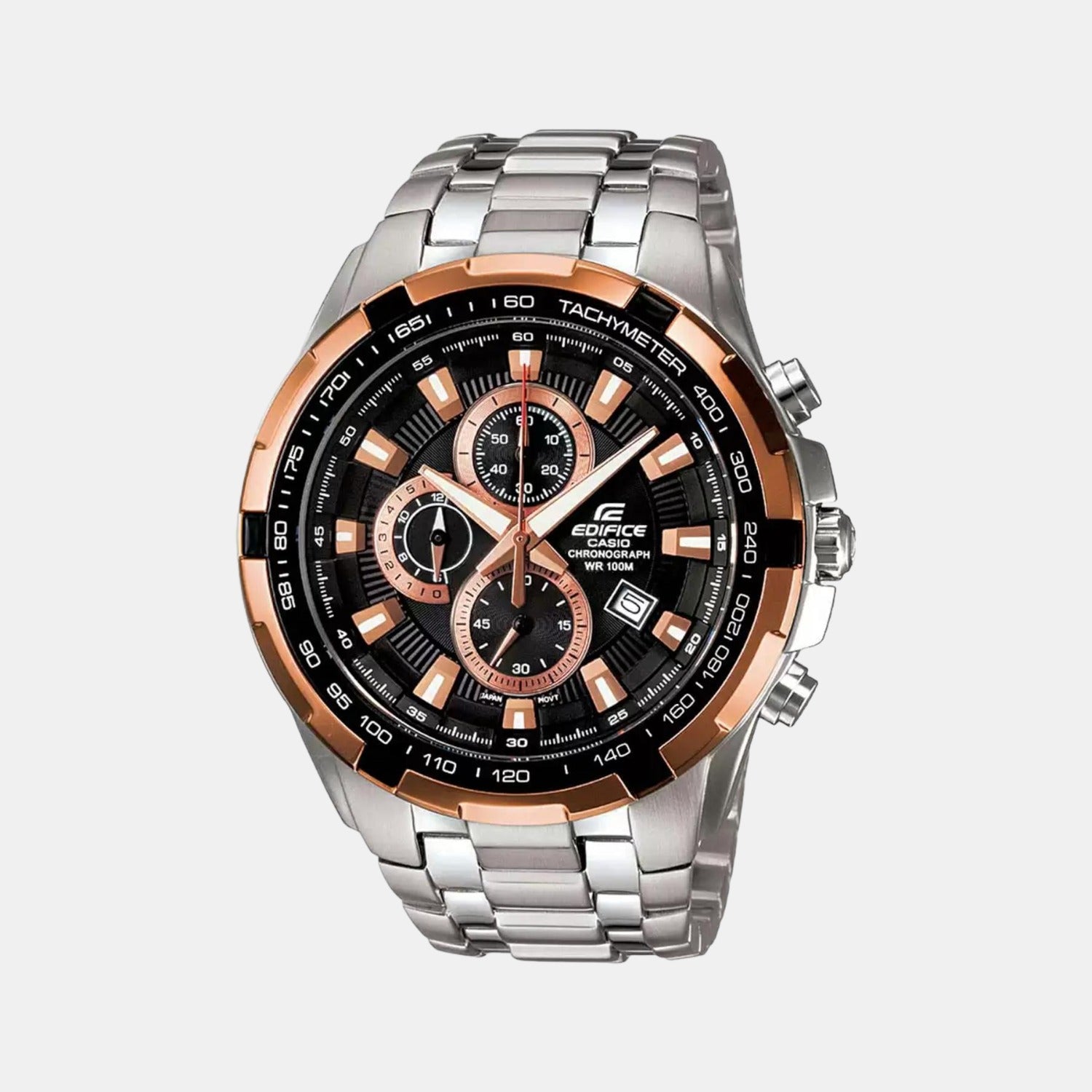 Casio Edifice Men Quartz Black Dial Chronograph Stainless Steel Watch ED368