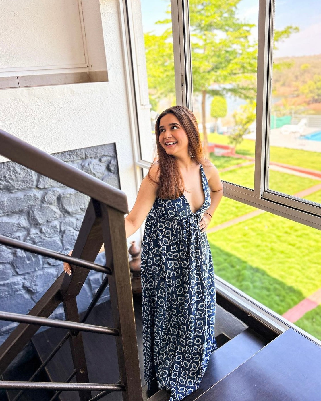 Indigo Dabu Floral Print Cotton Sleeveless Dress | Relove - view 2