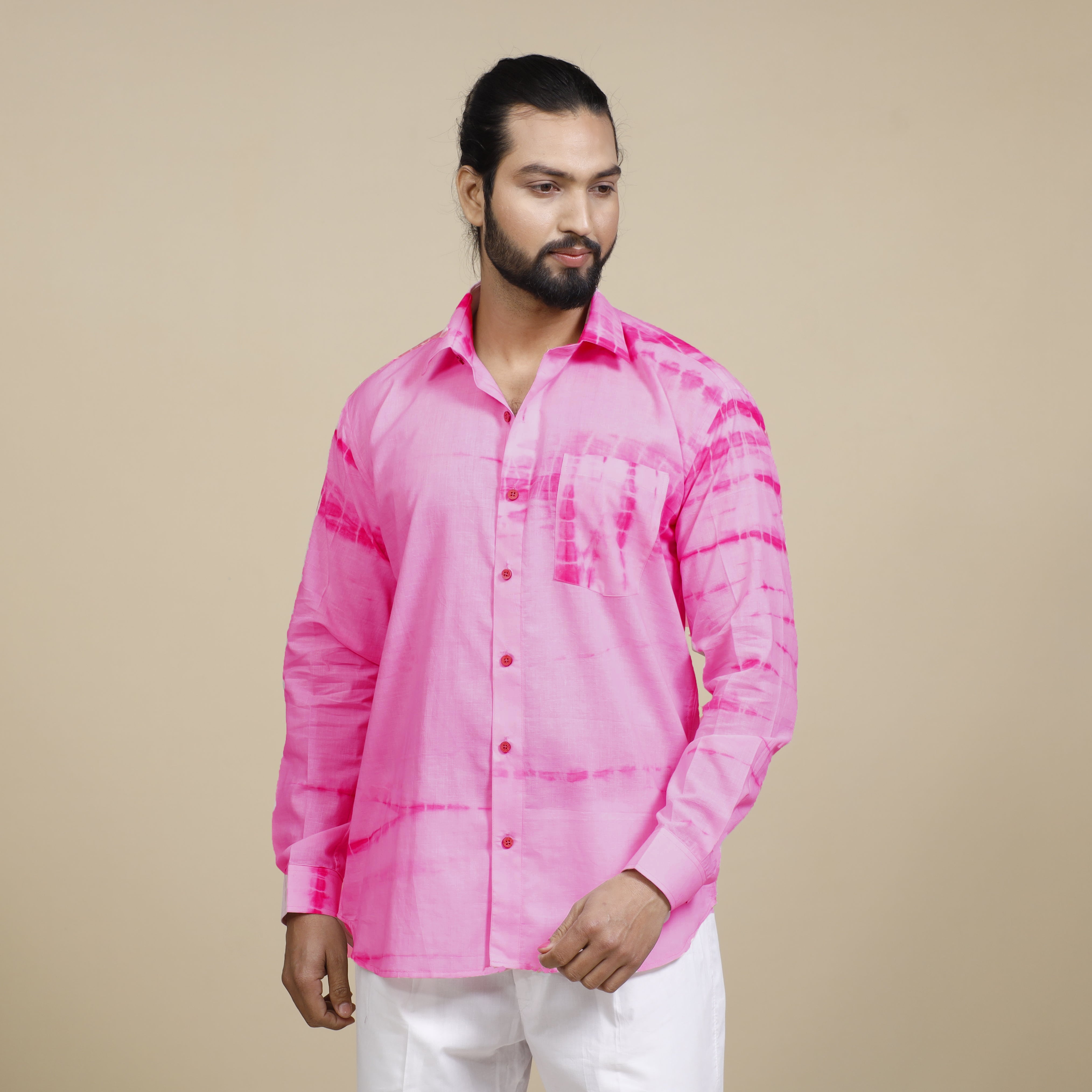 ITOKRI CASUALS Baby Pink - Shibori Tie-Dye Cotton Men Full Sleeve Shirt