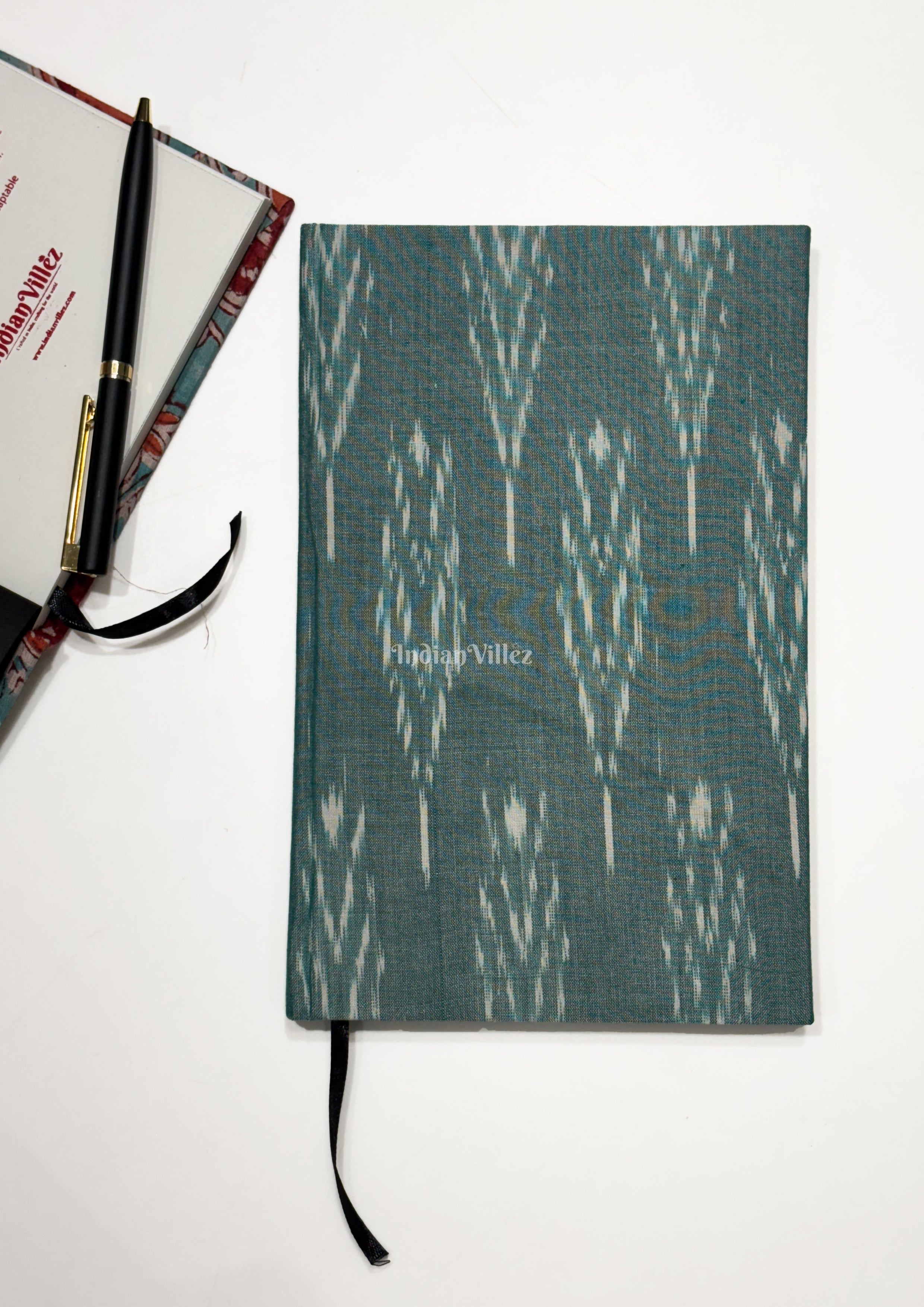 IndianVillèz Sea Green Handmade Ikat Woven Cotton Fabric Cover Diary