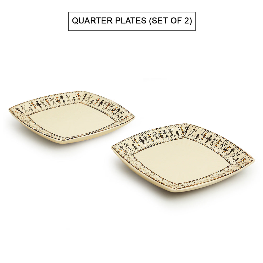 EXCLUSIVELANE 'Whispers of Warli' Handcrafted Ceramic Side/Quarter Plates (Set of 2, 7 Inches, Microwave Safe) - view 2