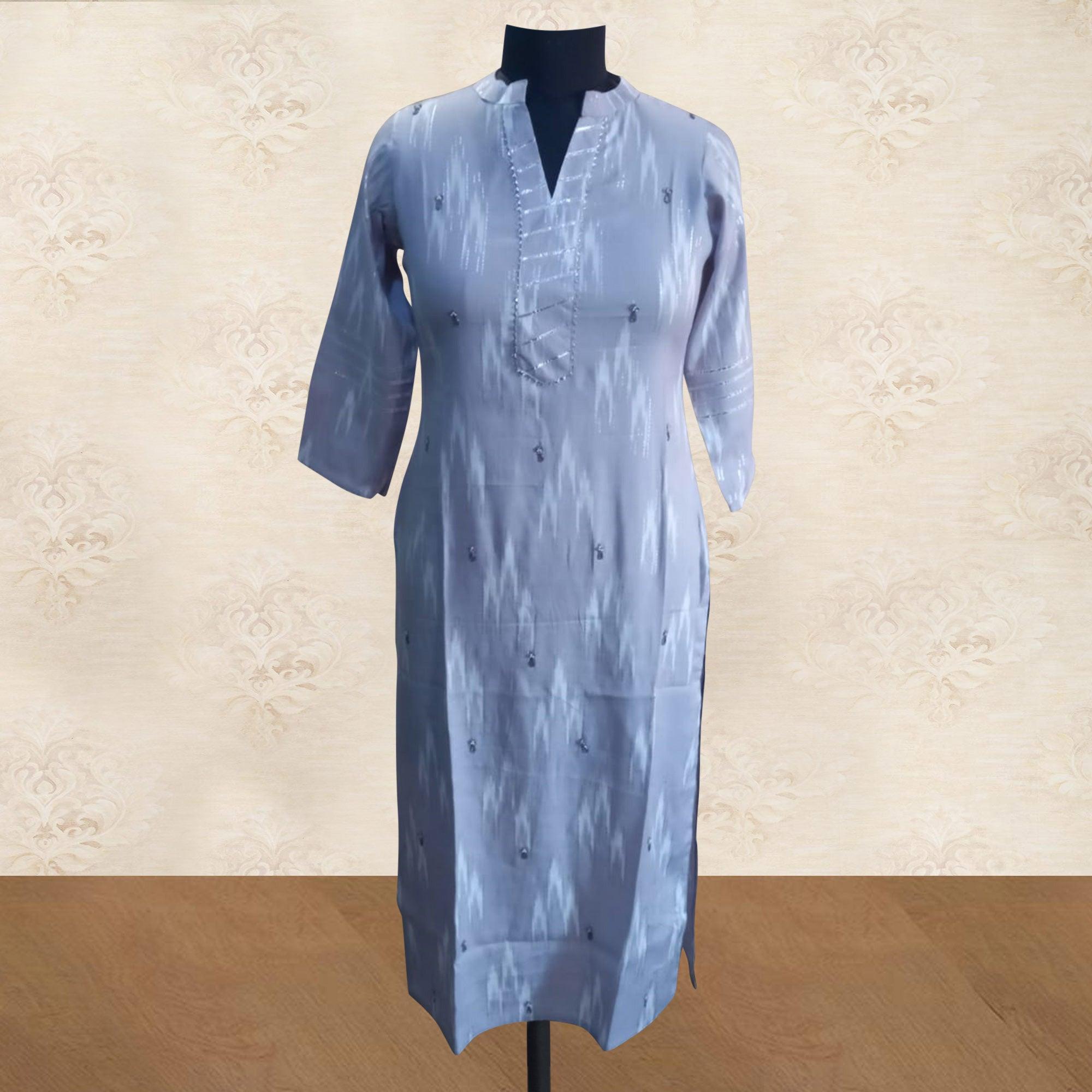 Peachmode Light Grey Wear Printed Pure Cotton Kurti Palazzo Set