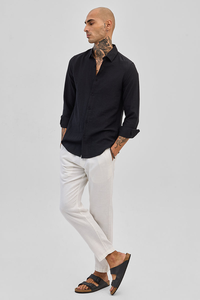 SNITCH Black Slim Fit Linen Shirt - view 3