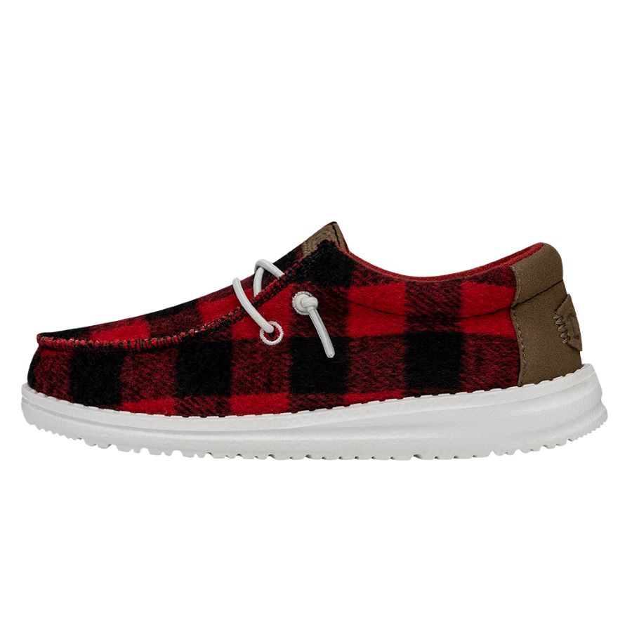 HEYDUDE shoes Wally Youth Buffalo Plaid - Red and Black Plaid