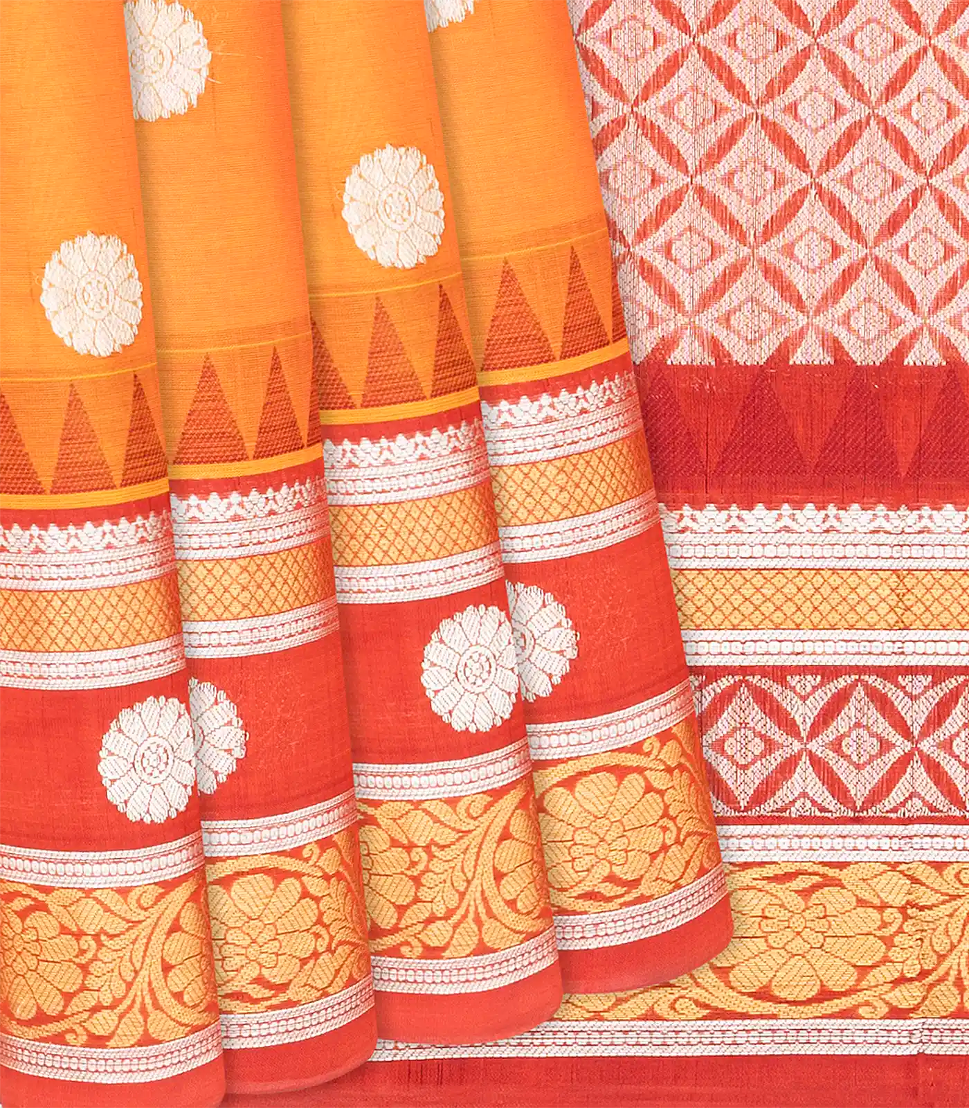 RmKV Orange Handloom Chirala Silk Cotton With Red Border-Orange