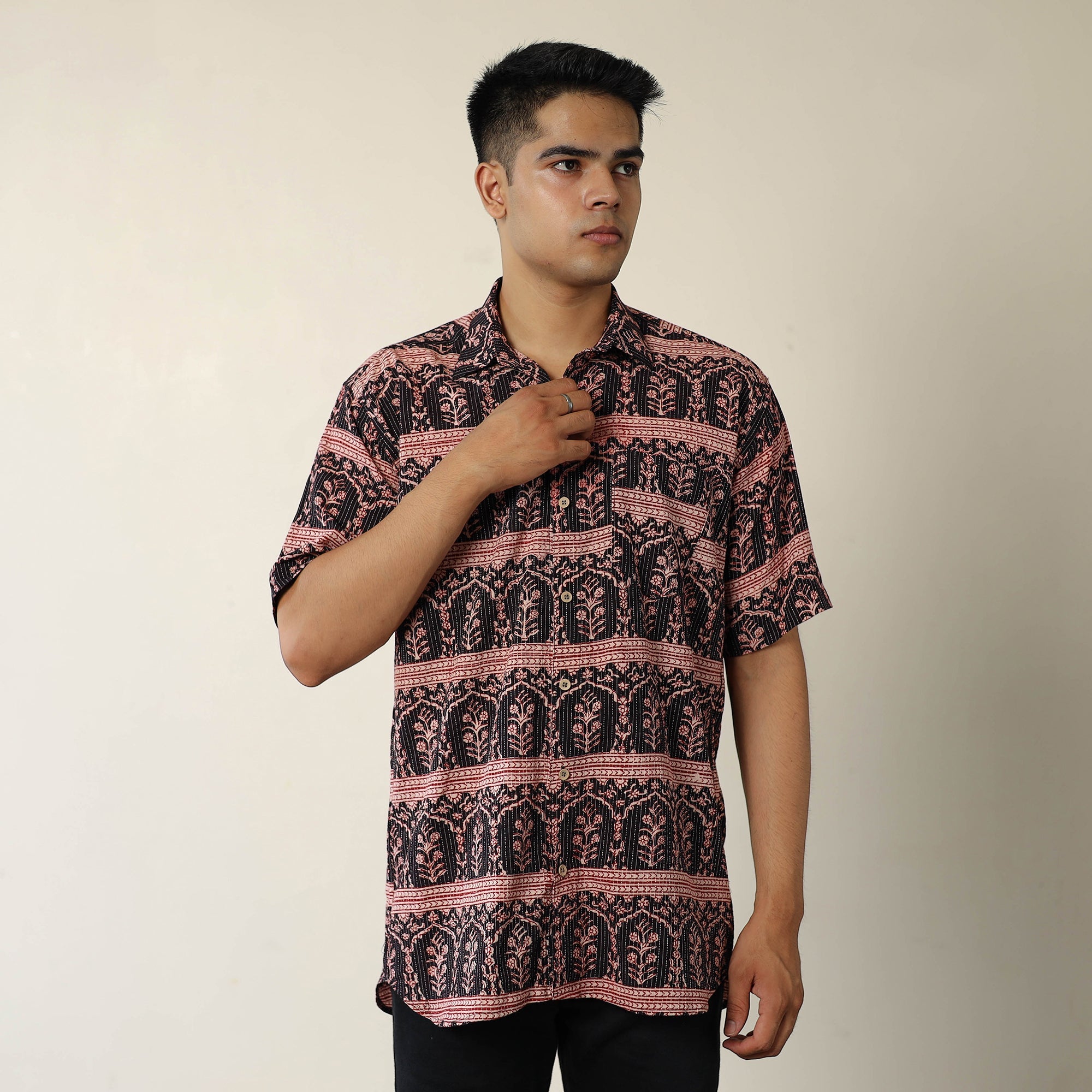 ITOKRI CASUALS Black - Bagh Prints Kantha Cotton Men Half Sleeve Shirt 15