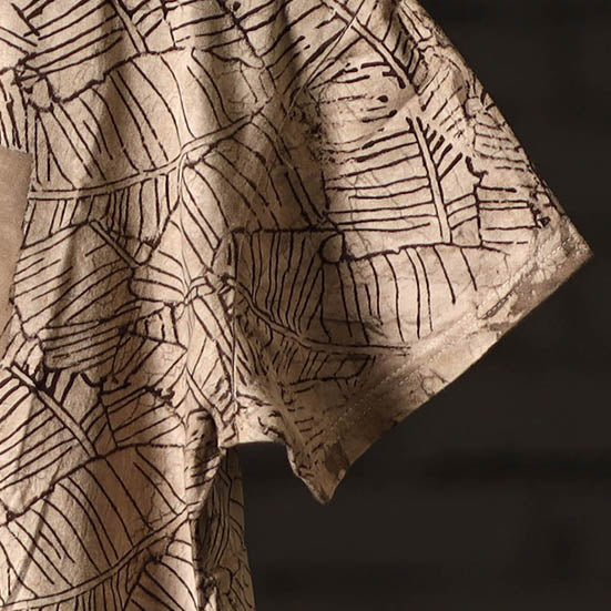 BINDAAS UNLIMITED Beige - Brown - Bindaas Natural Dyed Art Block Print Round Neck T-shirt in Pure Cotton - view 3