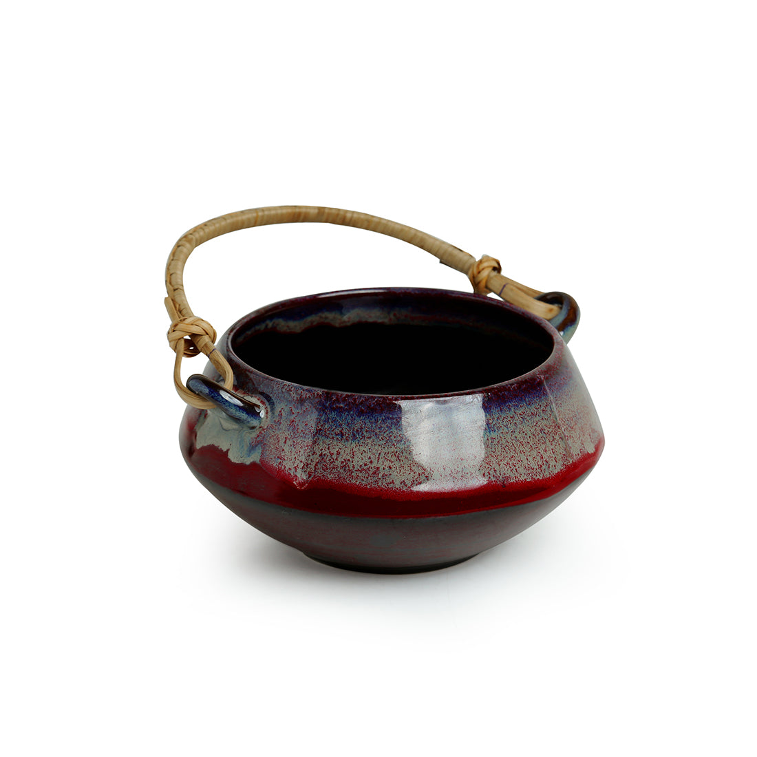 EXCLUSIVELANE 'Sorcery Pot' Hand Glazed Studio Pottery Ceramic Serving Handi With Cane Handle - view 3