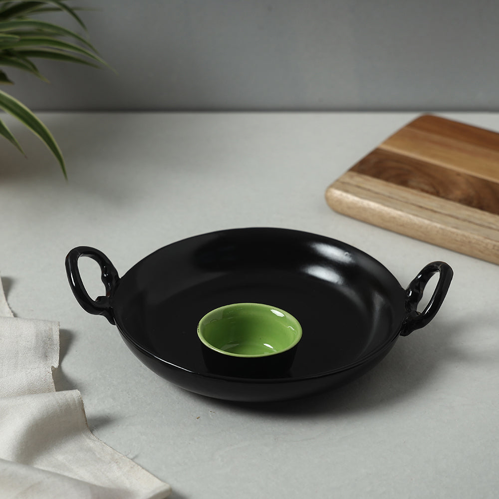 HAVELI CHRONICLES Black - Ceramic Chip and Dip Platter with Fixed Bowl