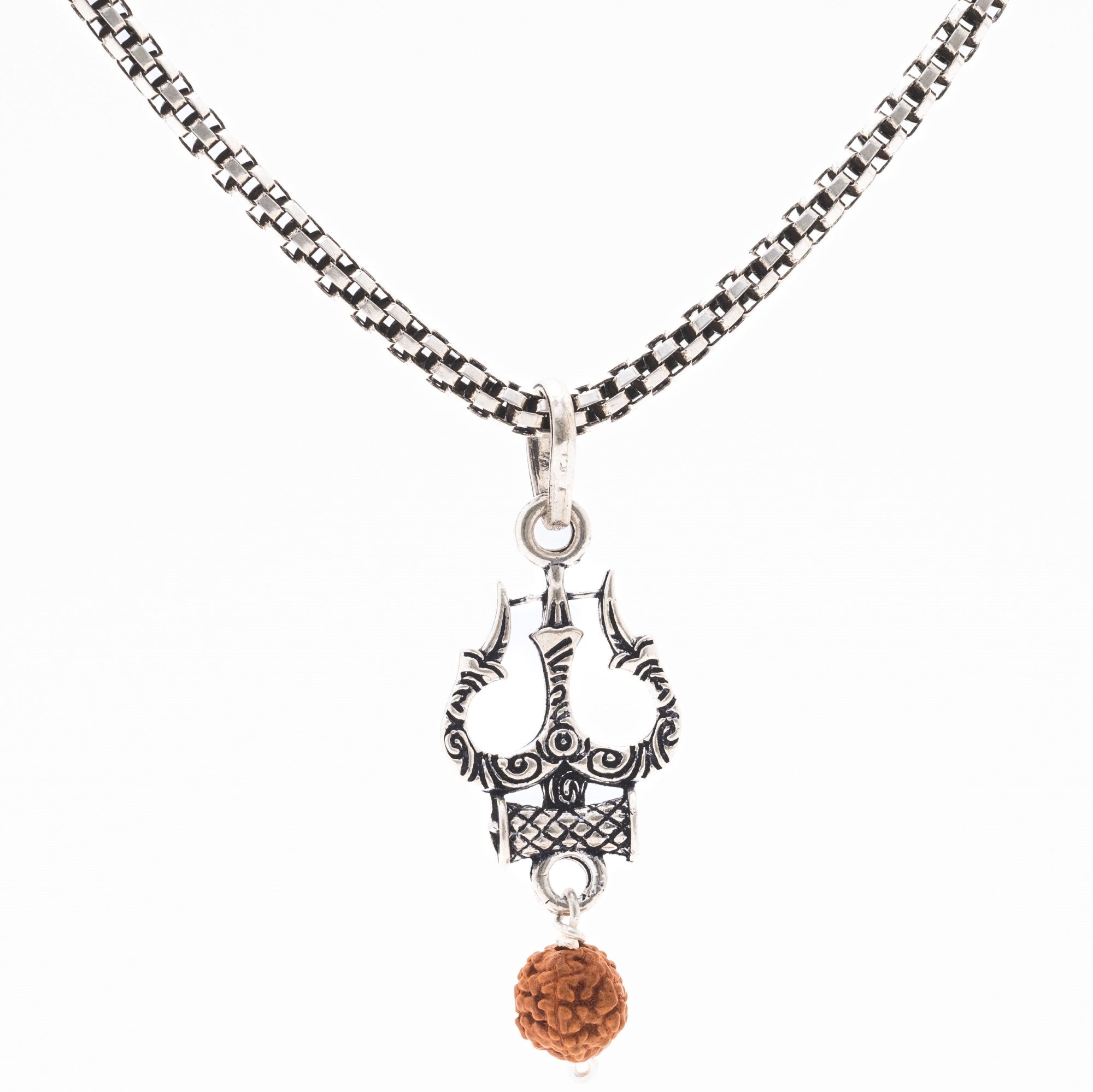 Prinjal Jewellers Rudraksha Silver with Trishul and Damru Chain with Pendant for Men - view 4