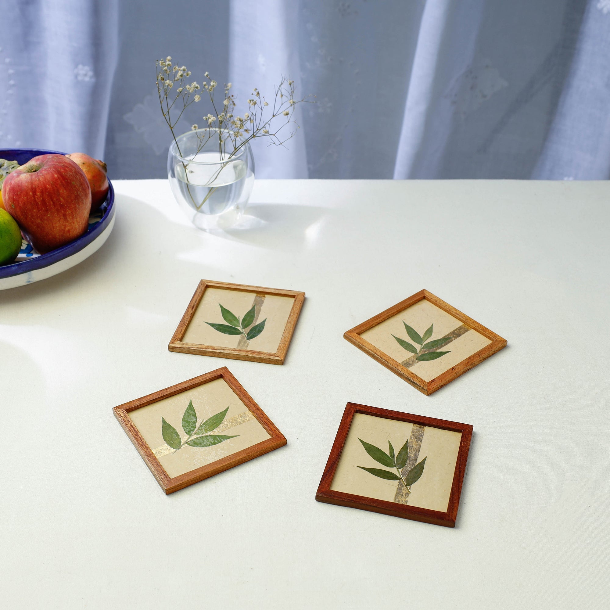 SHRADHANJALI - AN AUROVILLE UNIT Bamboo Art Work Wooden Square Coasters (Set of 4) - view 3