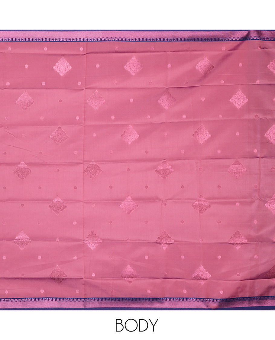 TheShoppothys Pink butter silk with rose copper zari buttas, contrast zari border & pallu elevated with intricate zari designs - view 2