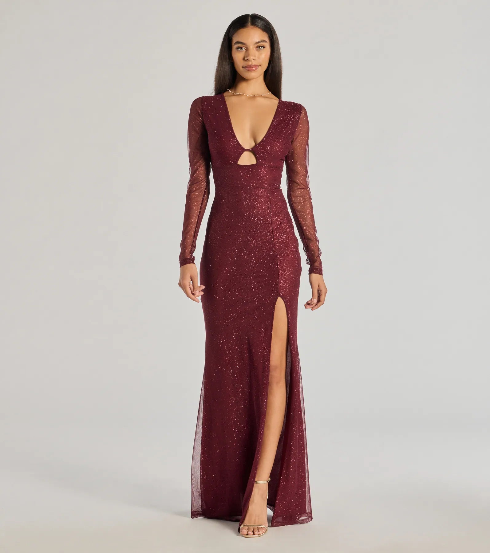 Windsor Alanna Glitter Mesh Long Sleeve Mermaid Dress