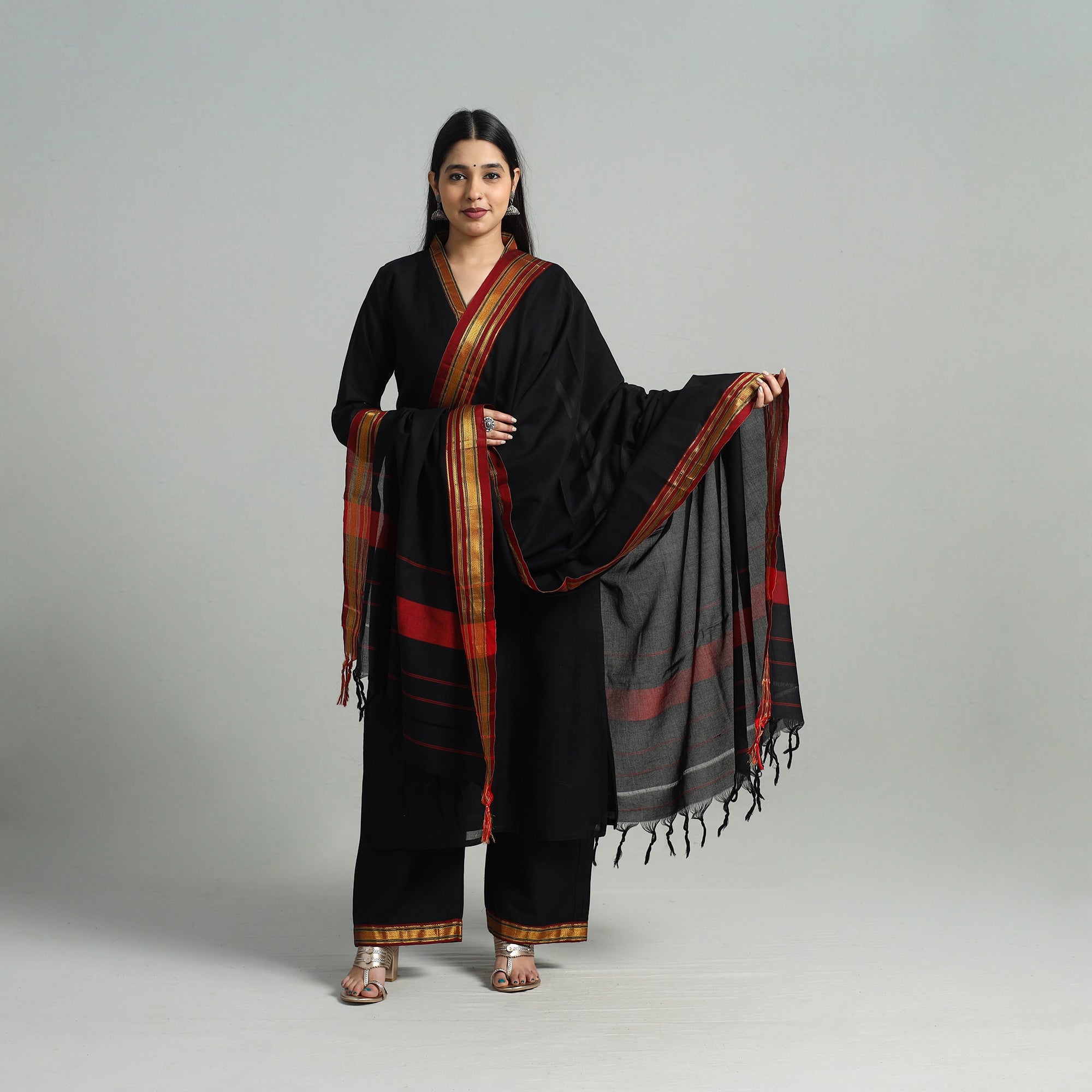 ITOKRI CASUALS Black - Cotton Dharwad Kurta Set with Palazzo & Dupatta 30