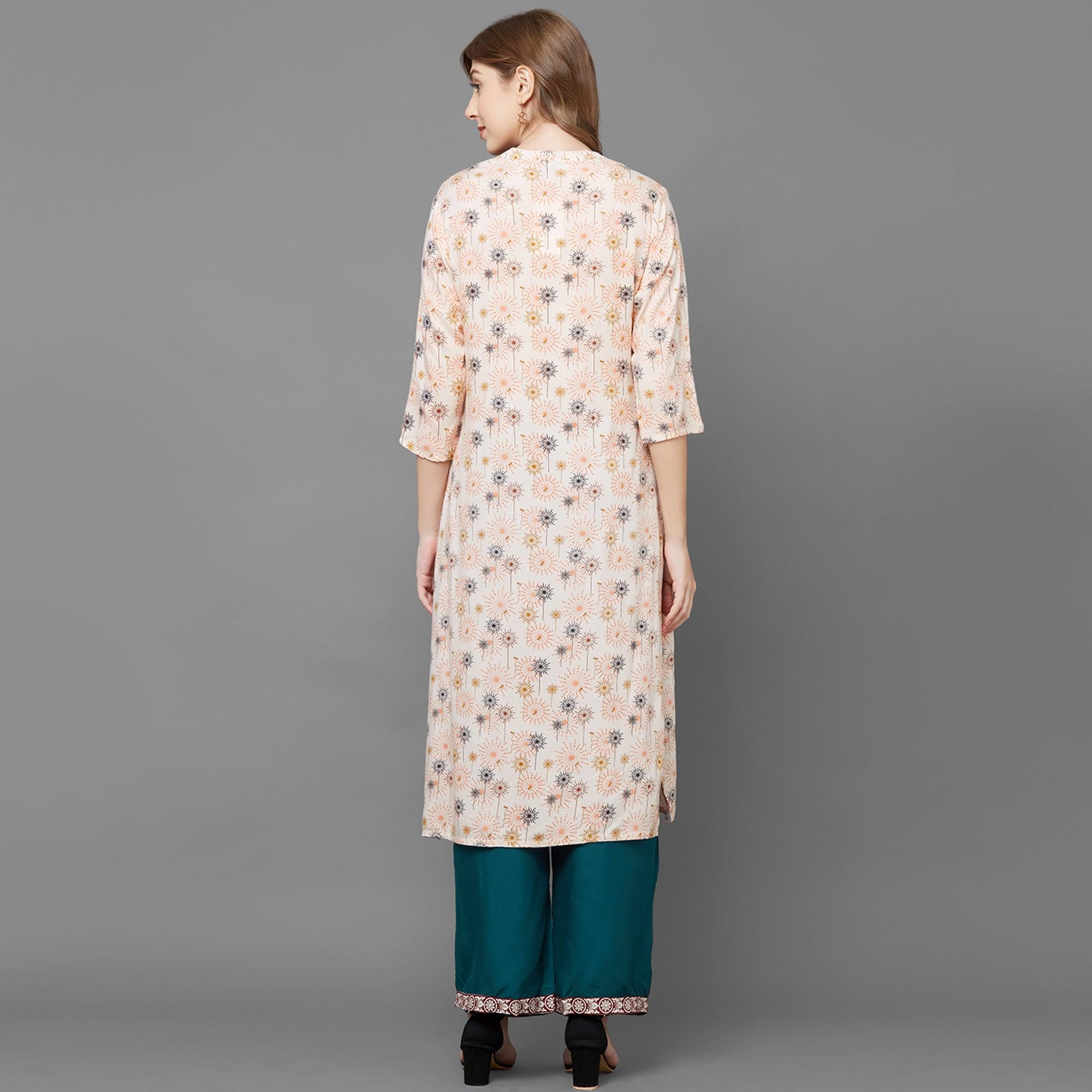 Peachmode Jazzy Peach Colored Casual Printed Cotton Kurti-Palazzo Set - view 3