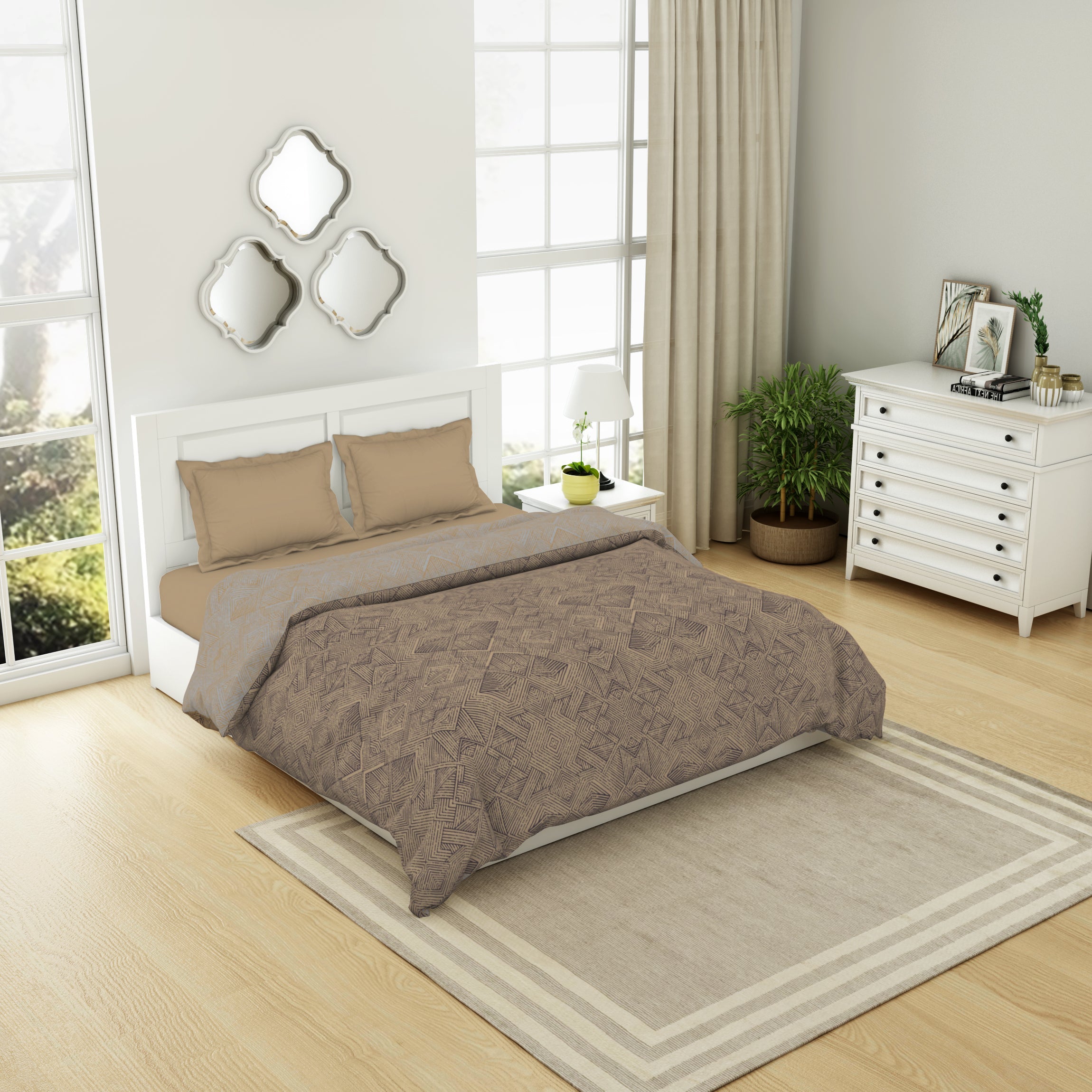 Spaces India Geometric Sand - Brown 100% Cotton Shell Double Quilt / AC Comforter - Geospace By Spaces - view 2