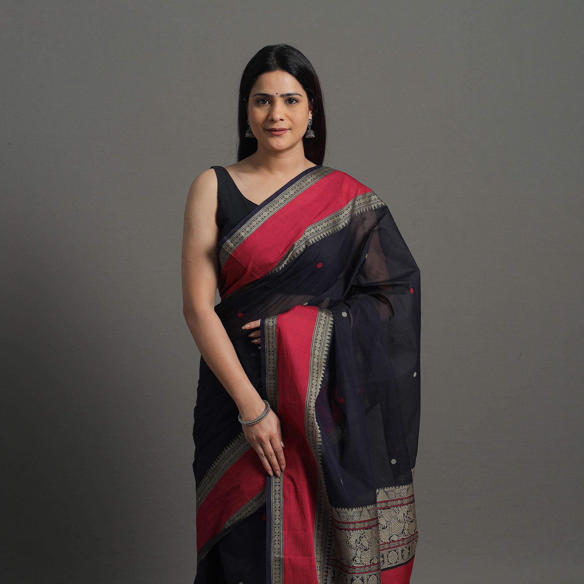SOUTH KARGHA Black - Handloom Cotton Thread Border Kanchipuram Saree 10 - view 3