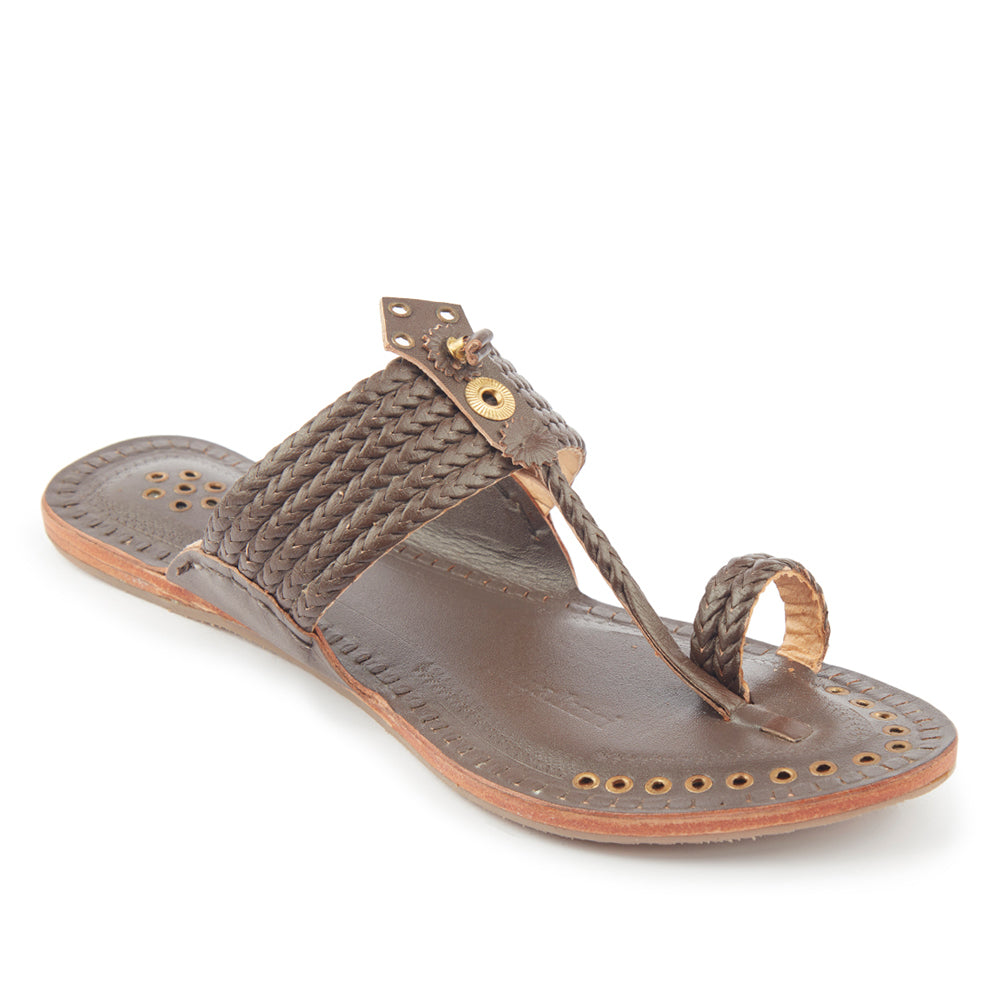 KORAKARI Brown Handstitched Leather Kolhapuri Women Slipper - view 2