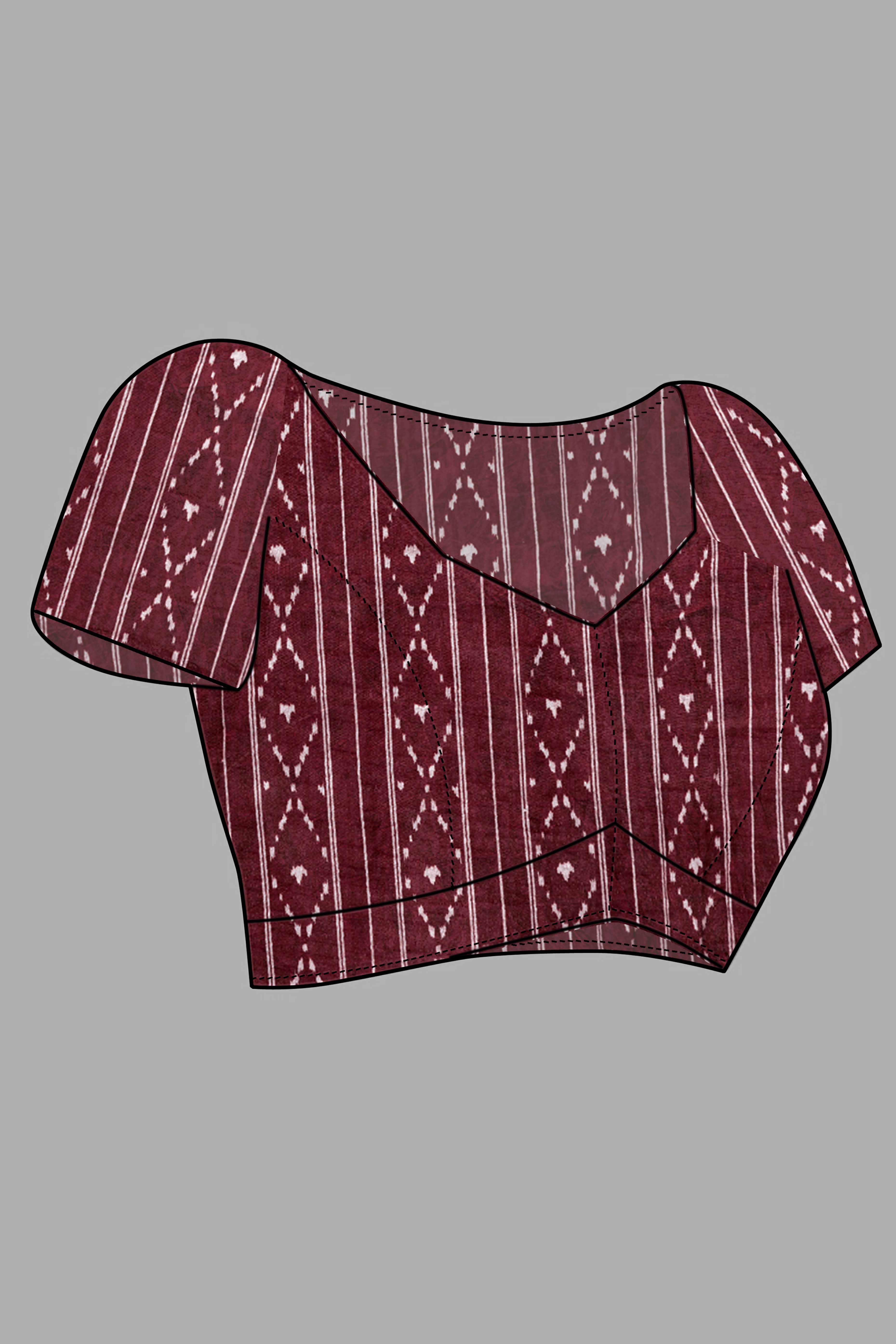 Peachmode Dark Maroon Ajrakh Printed Cotton Blend Saree - view 7