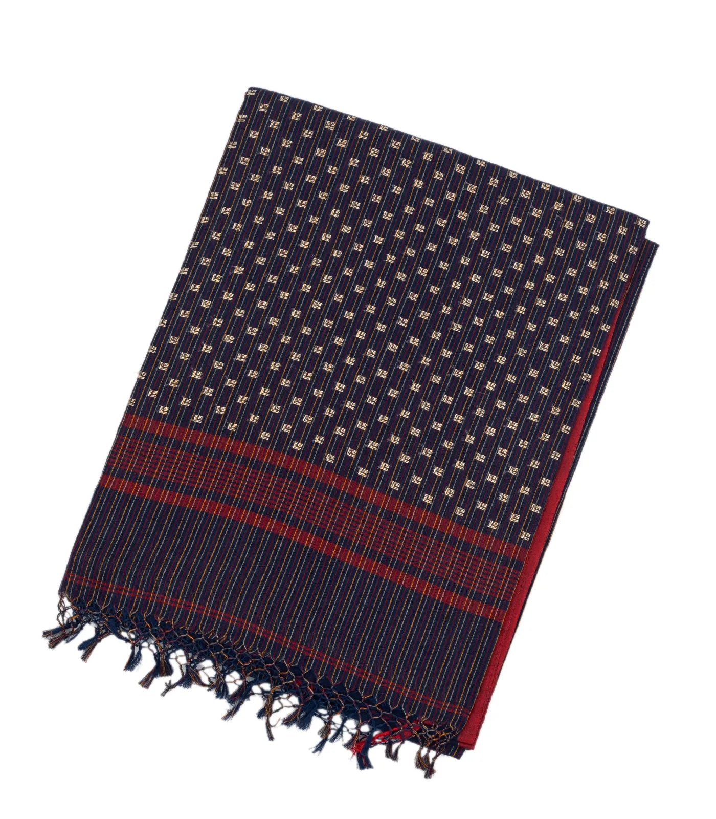 RmKV Midnight Blue Handloom Bengal Cotton Saree With Stripes