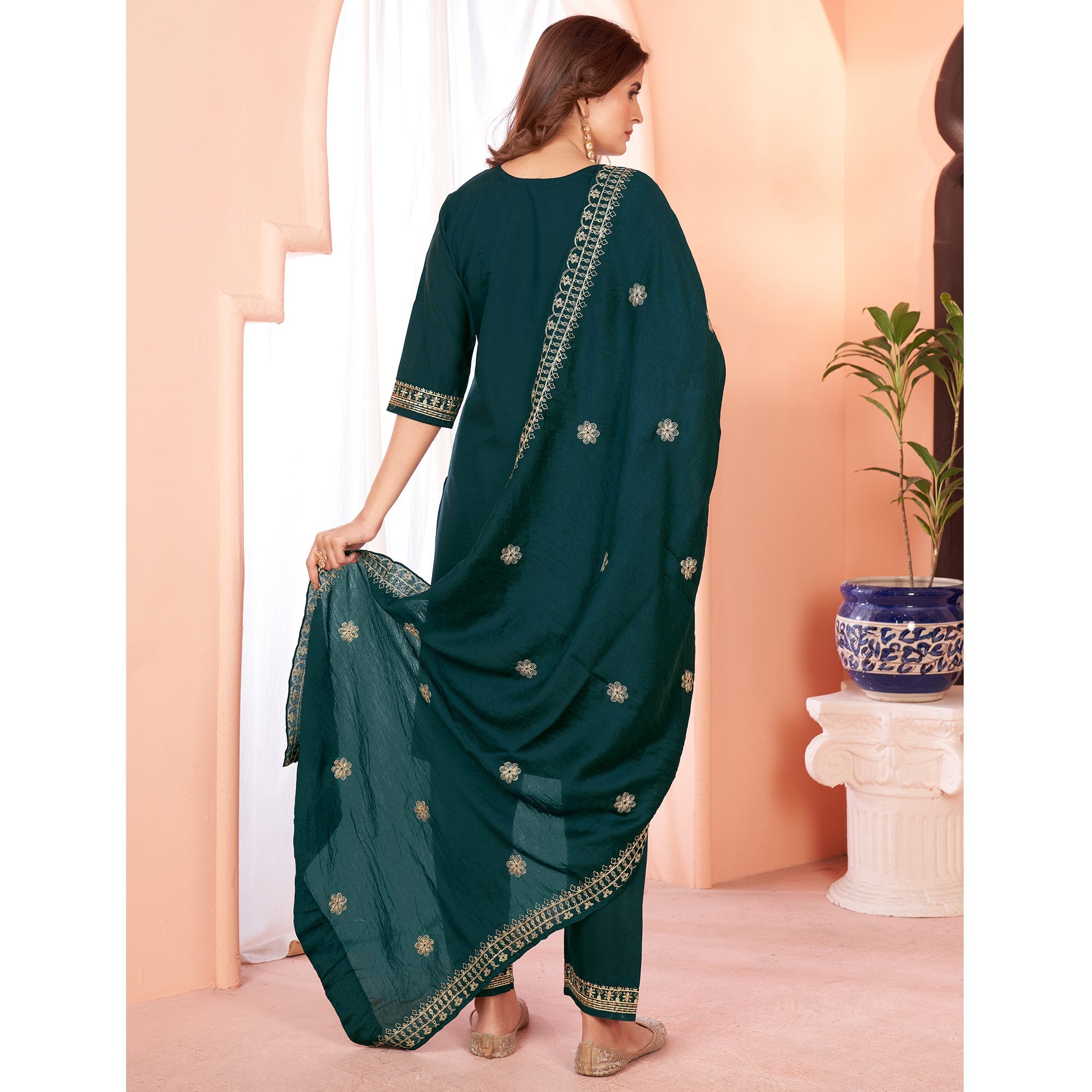 Peachmode Seller Blue Sequins Embroidered Viscose Salwar Suit - view 6