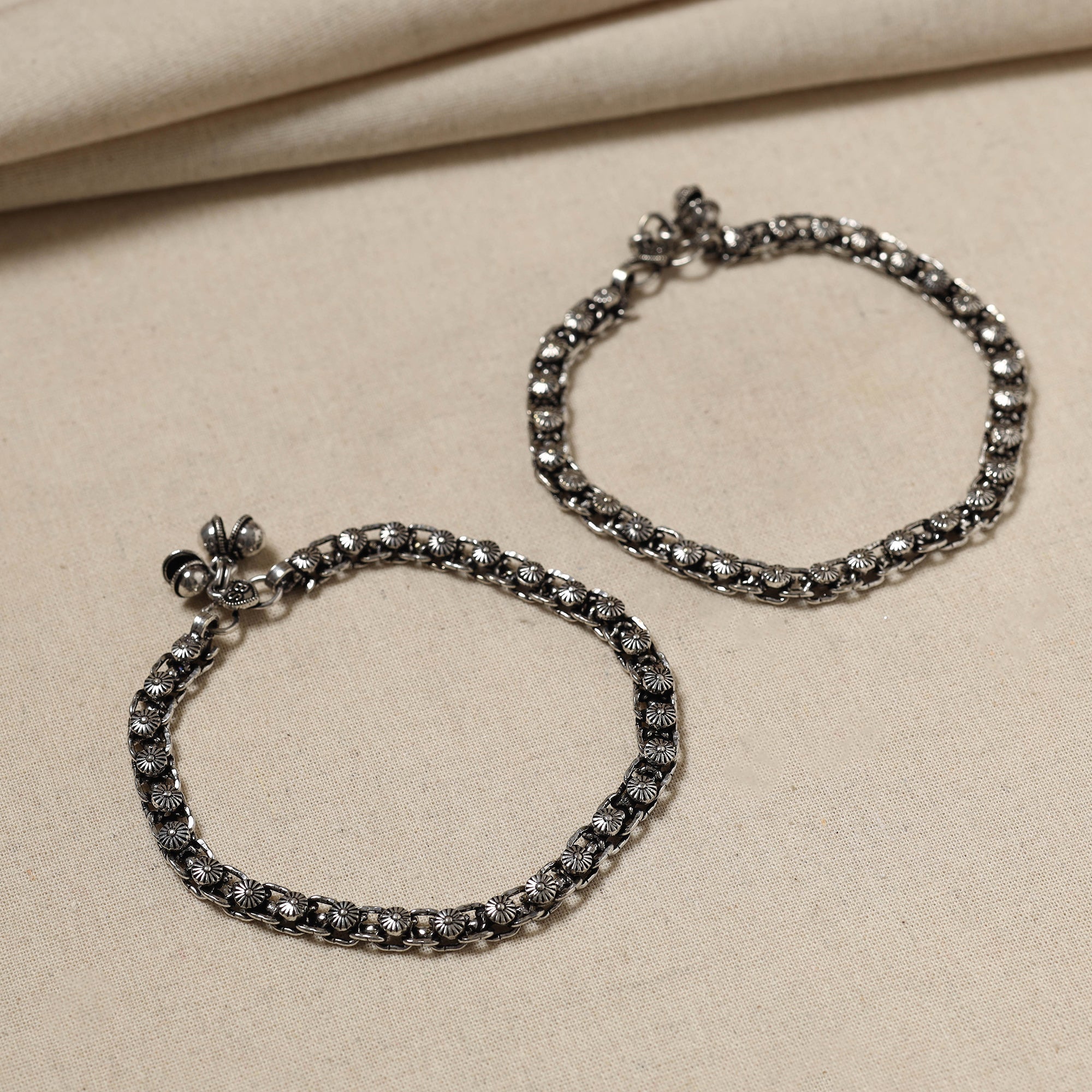 WHITE RIVER STORIES Antique Finish Oxidised German Silver Payal (pair)