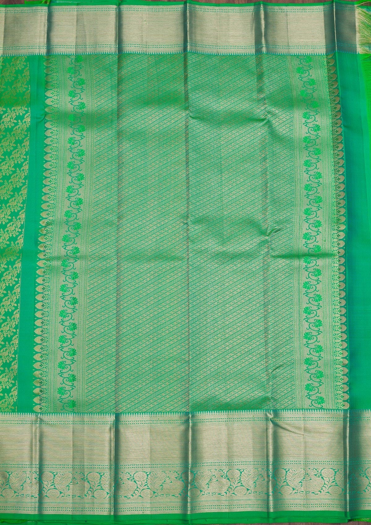 Koskii Parrot Green Zariwork Pure Silk Saree – Women's - view 5