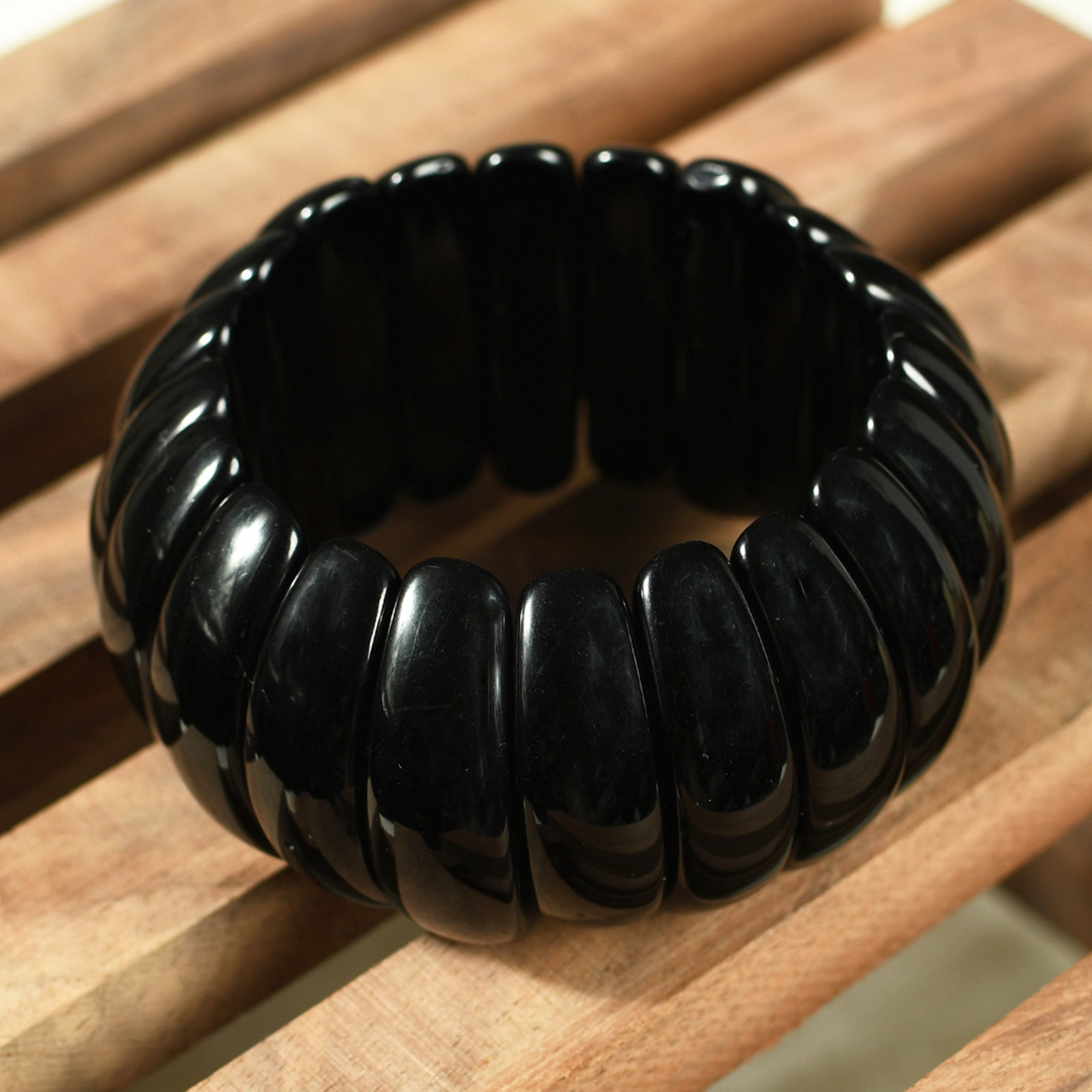 Black Beaded Stretchable Bracelet by Bamboo Tree Jewels - view 2
