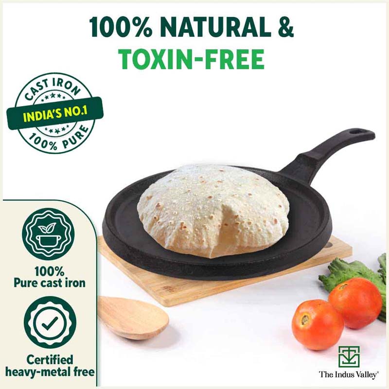 The Indus Valley CASTrong Cast Iron Tawa,Pre-seasoned, Nonstick, 100% Pure, Toxin-free, Induction, 25.5cm, 2.2kg - view 5