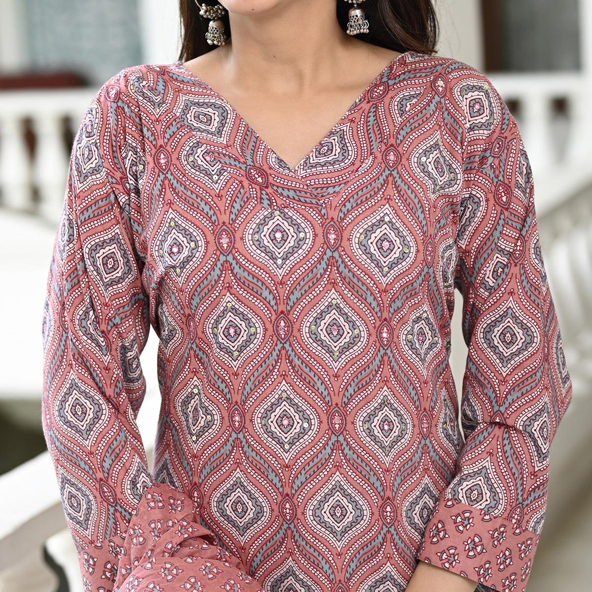 Peachmode Mauve Printed Pure Cotton Suit - view 3