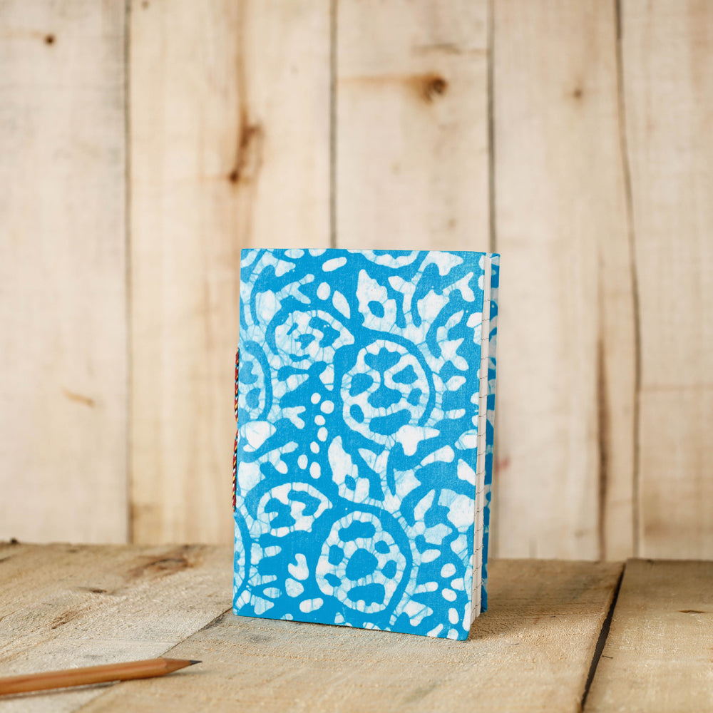 BINDAAS UNLIMITED Blue - Batik Fabric Cover Handmade Paper Notebook (7 x 5 in)