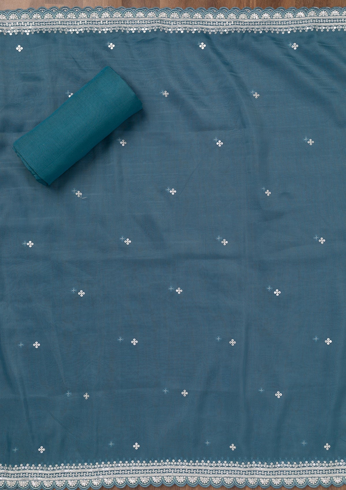 Koskii Blue Threadwork Tissue Unstitched Salwar Suit - view 5