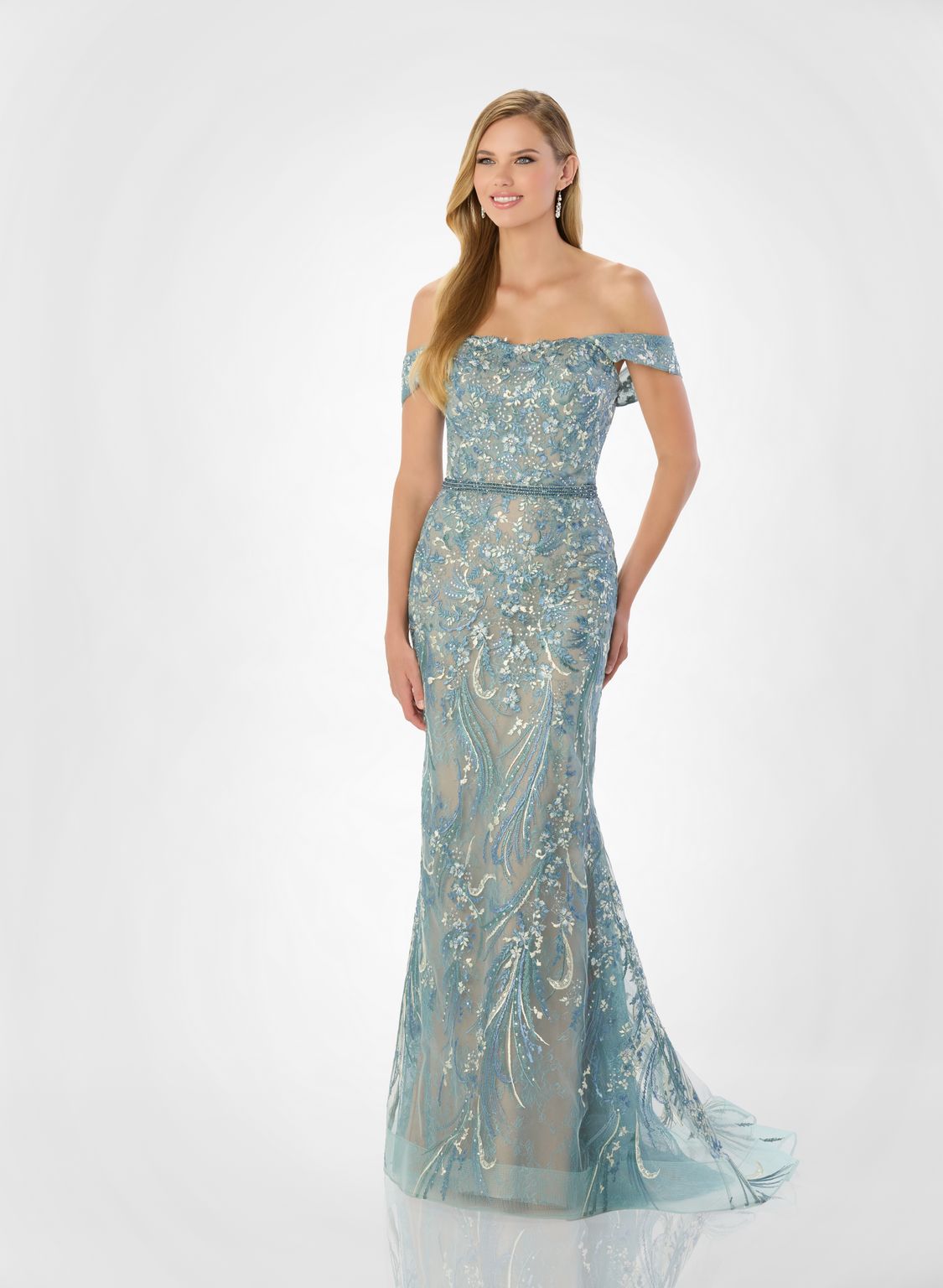 Montage M2230 Long Lace Mermaid Beaded Belt Formal Dress - view 2