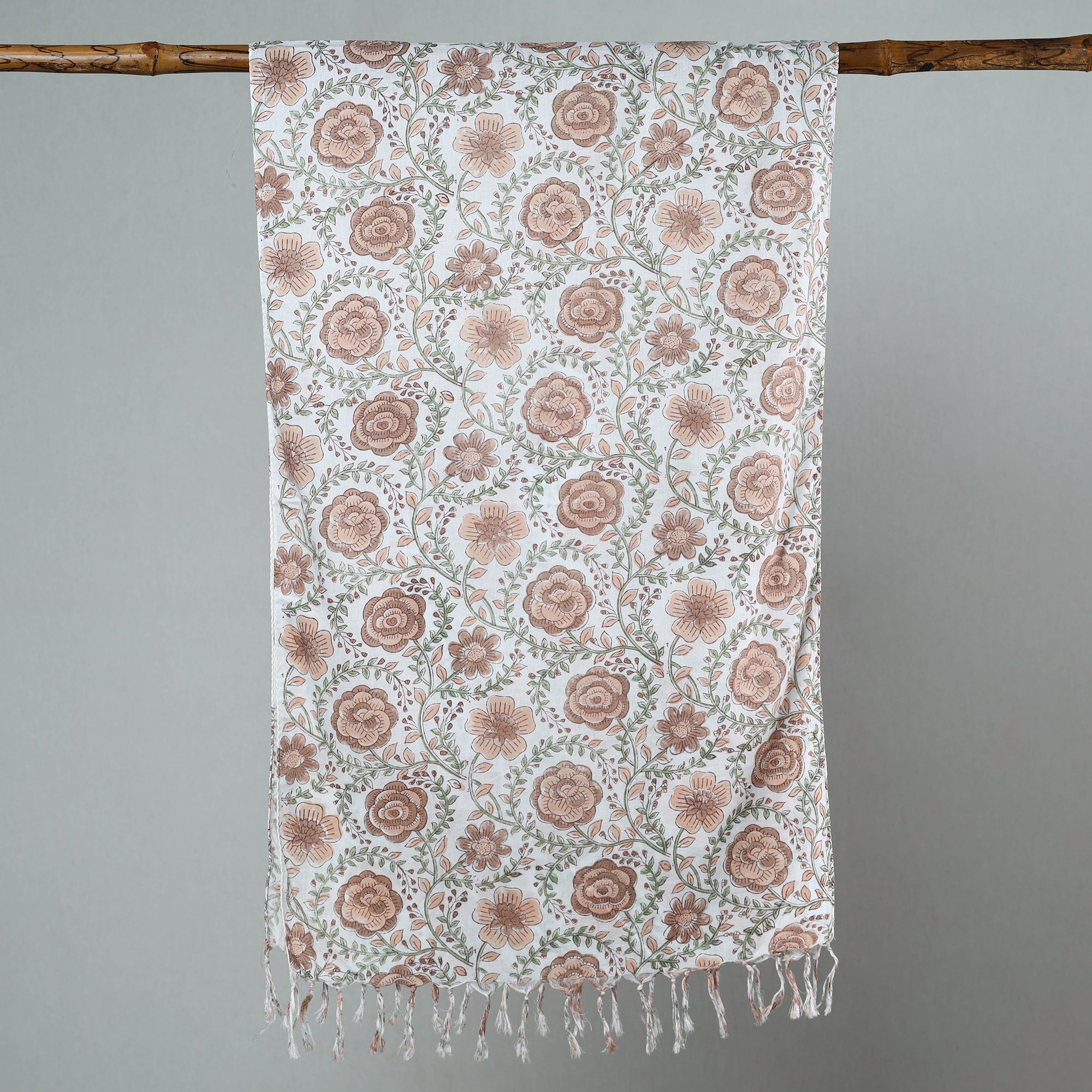 HAVELI CHRONICLES Brown - Sanganeri Block Printed Cotton Stole with Tassels 169 - view 2