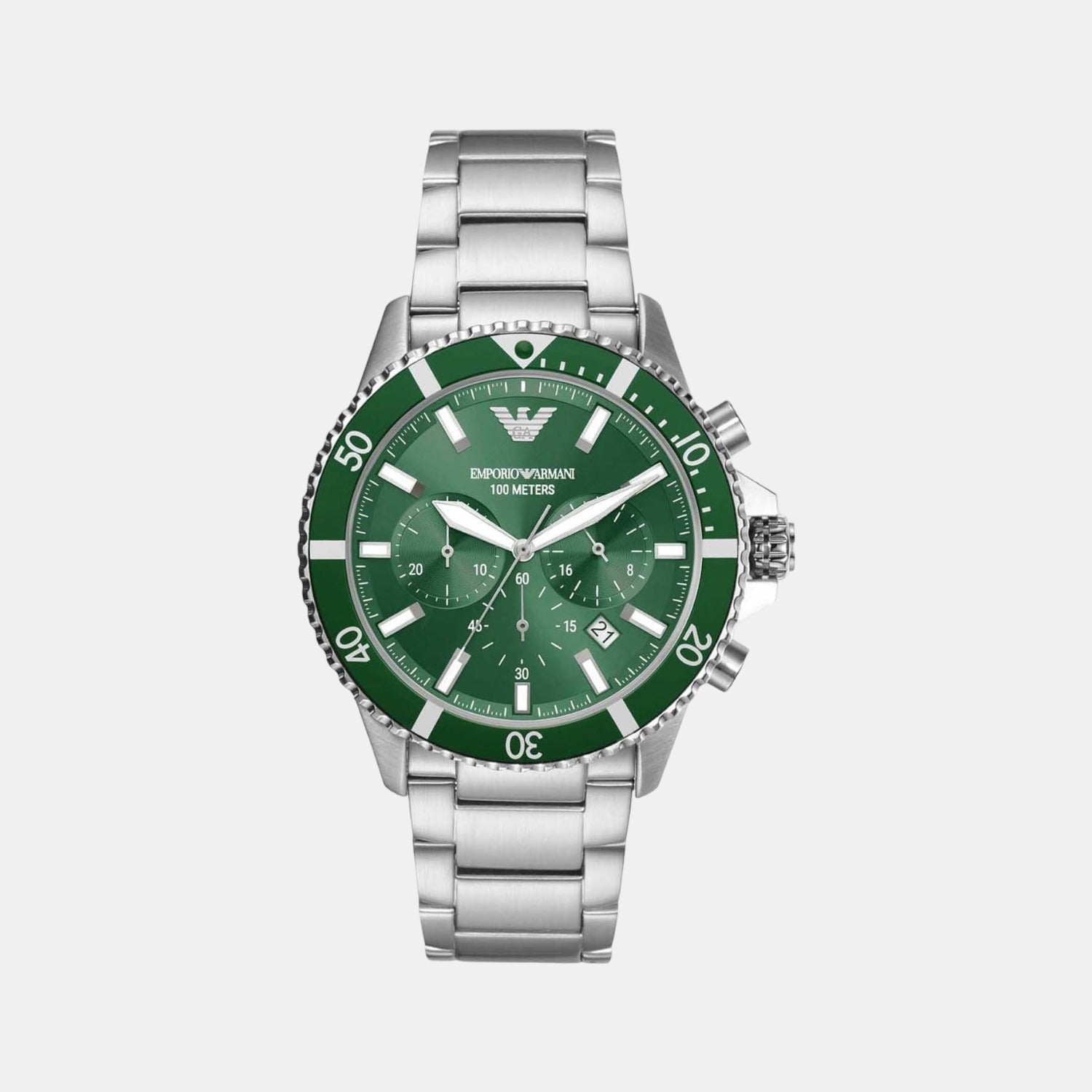 Emporio Armani Helios (World Explorer) Men Quartz Green Dial Chronograph Stainless Steel Watch AR11500