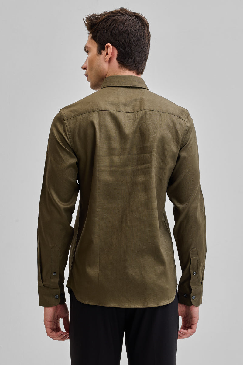 SNITCH Olive Solid Oxford Shirt - view 7