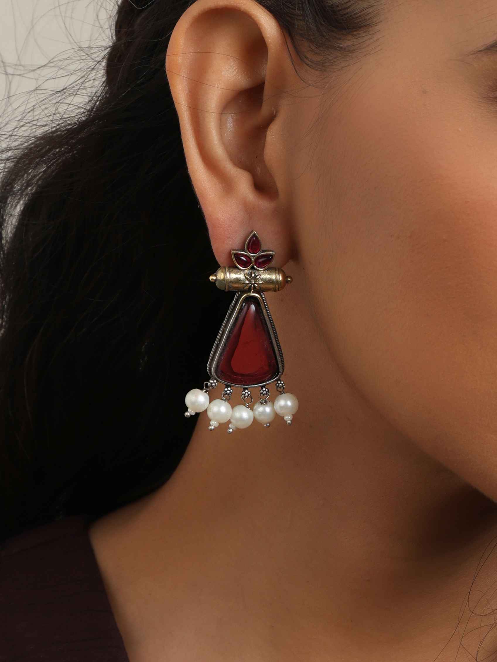 trueBrowns Silver Gold Tone Petal Dangle Earrings - view 3