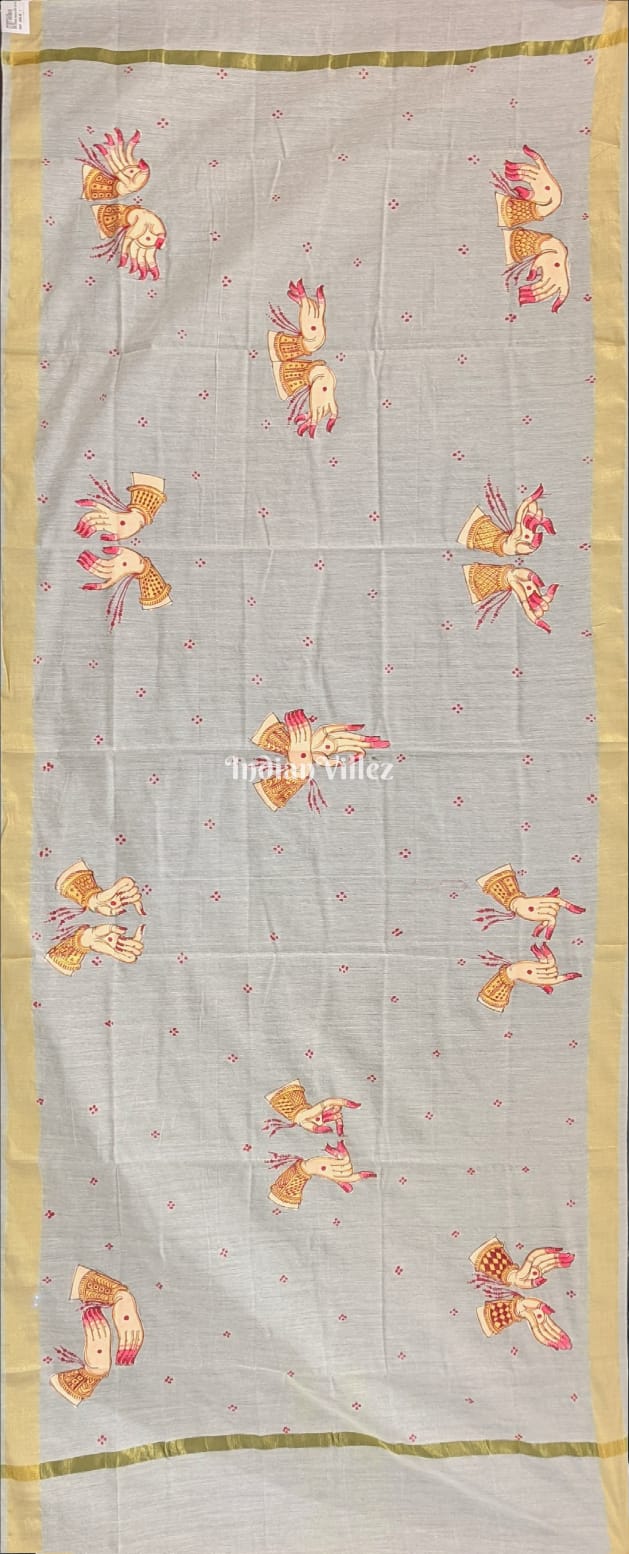 IndianVillèz Off-White Odisha Pattachitra Art on Chanderi Dupatta