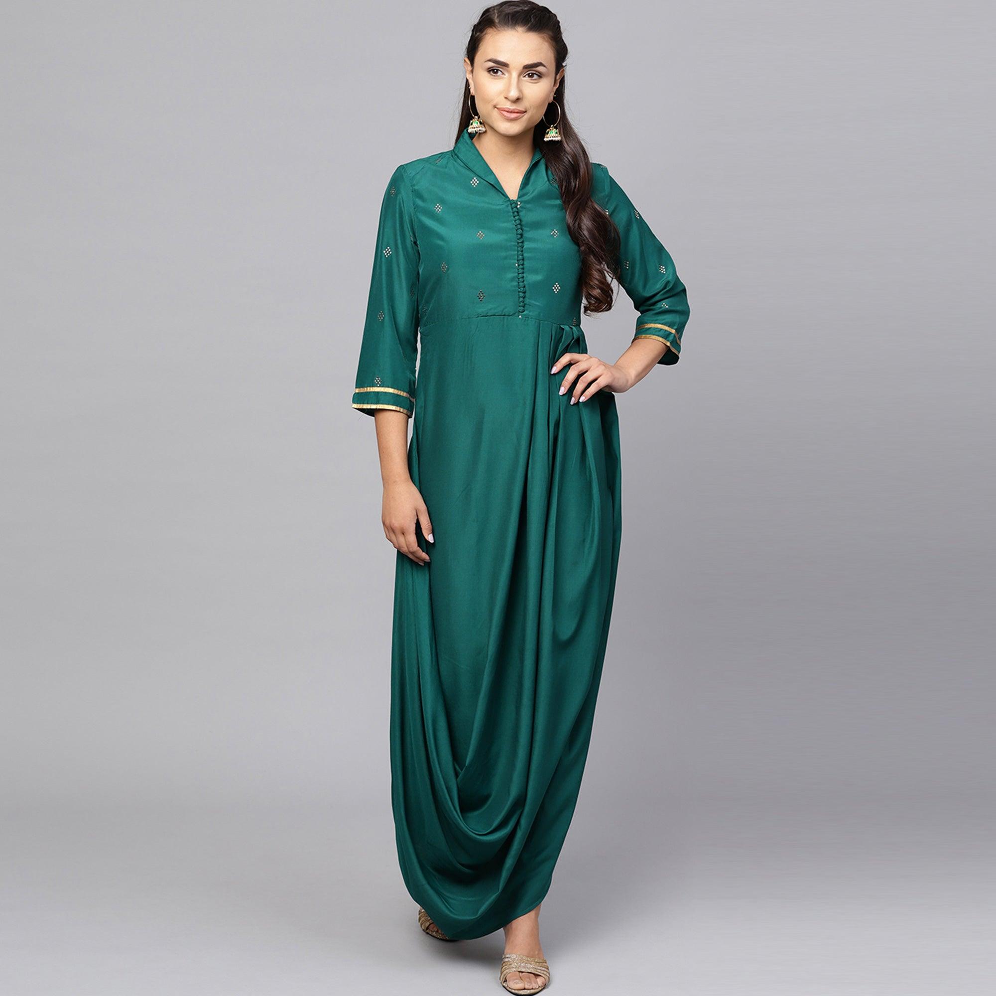 Peachmode Ethnic Teal Green Colored Partywear Cotton kurti