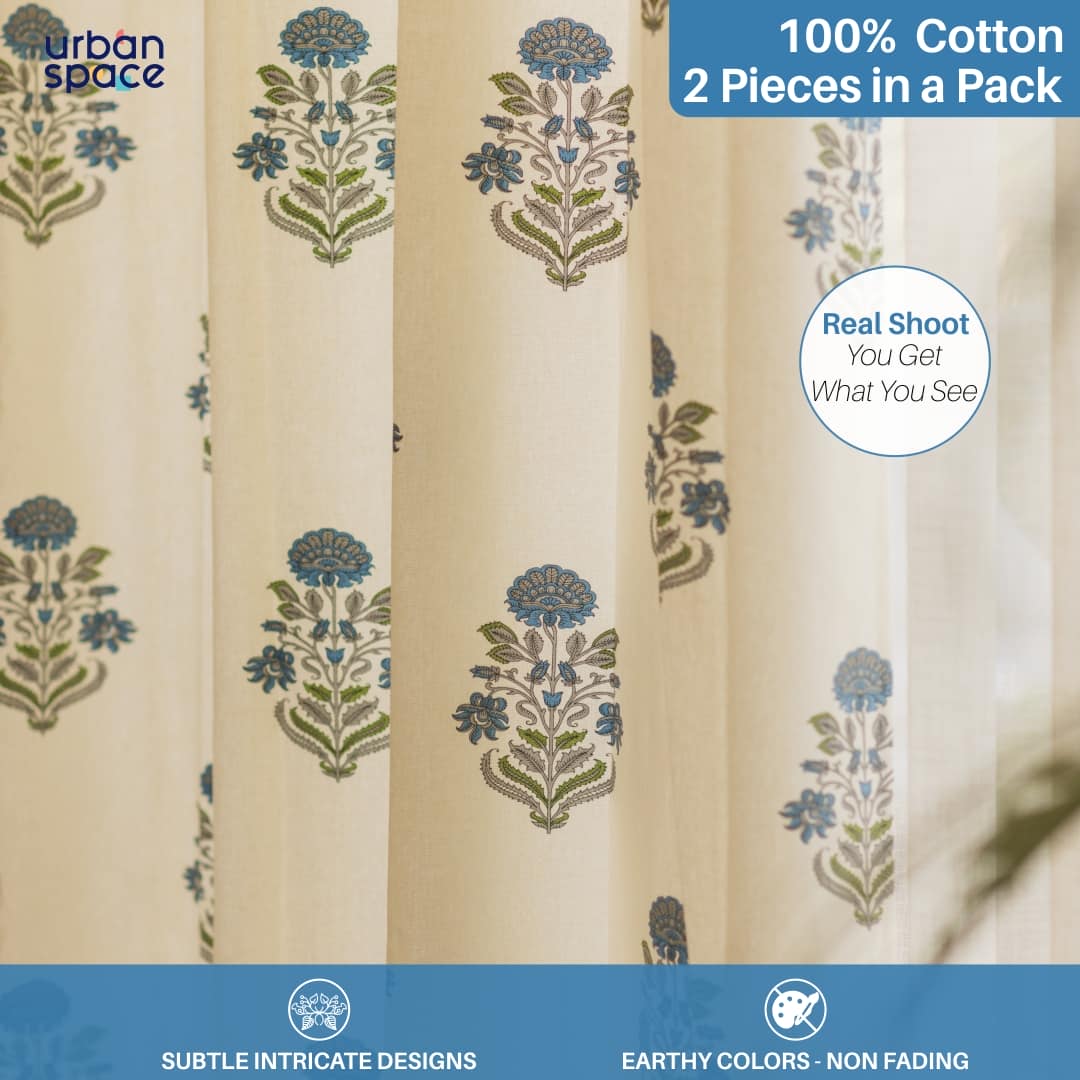 Urban Space Home Furnishing Cotton Curtains + Cotton Table Cover - (Combo 3 - Liberty Blue + Liberty Blue) - view 2